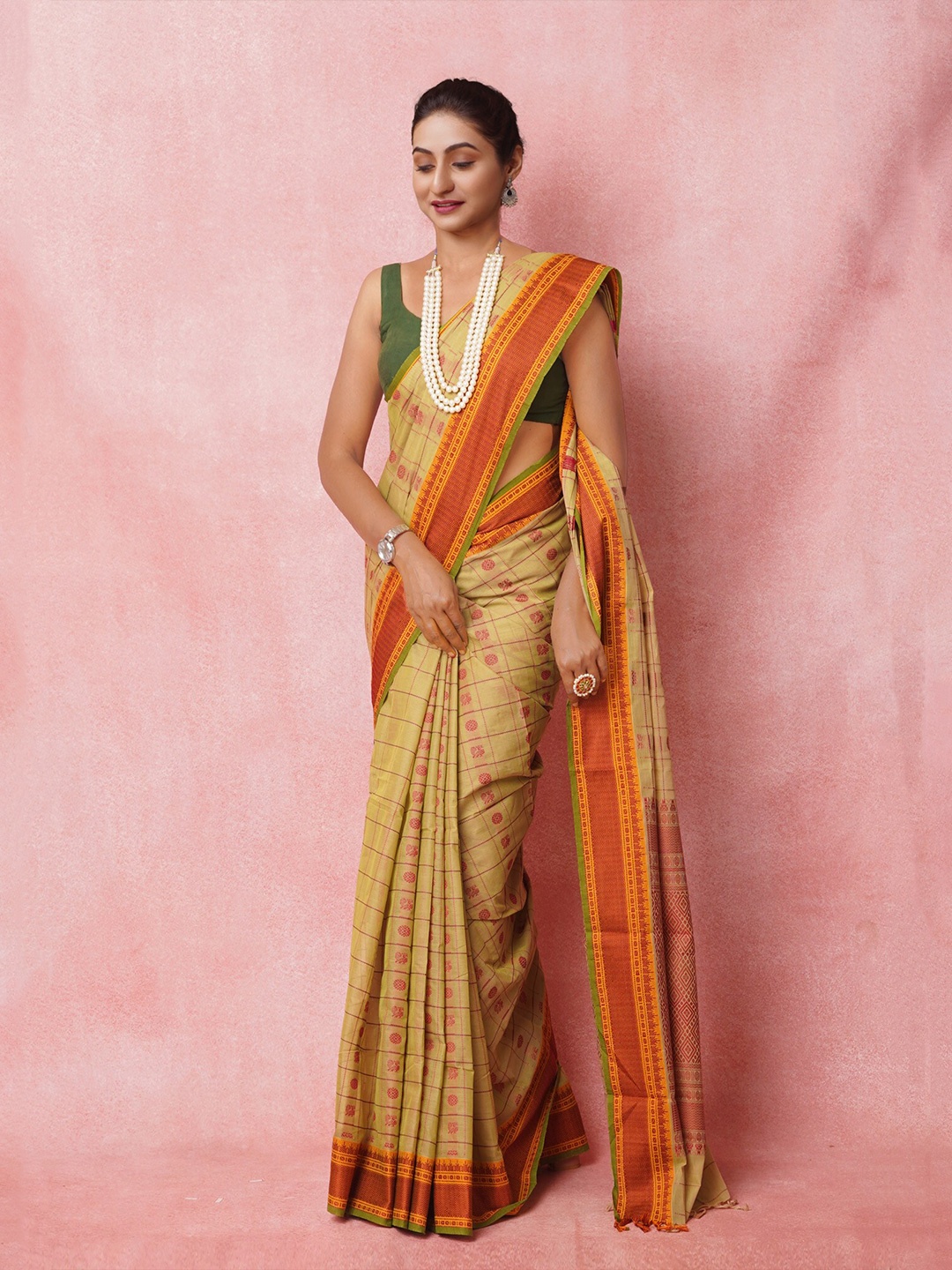 

Unnati Silks Woven Design Pure Cotton Handloom Kanjeevaram Saree, Green