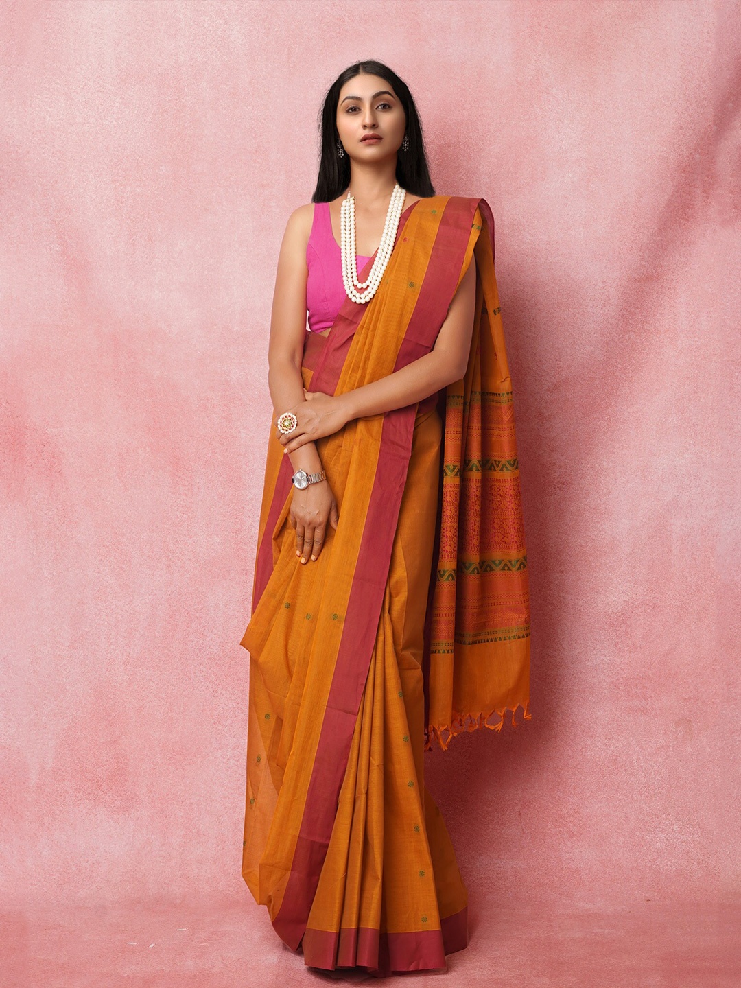 

Unnati Silks Woven Design Pure Cotton Handloom Chettinad Saree, Yellow