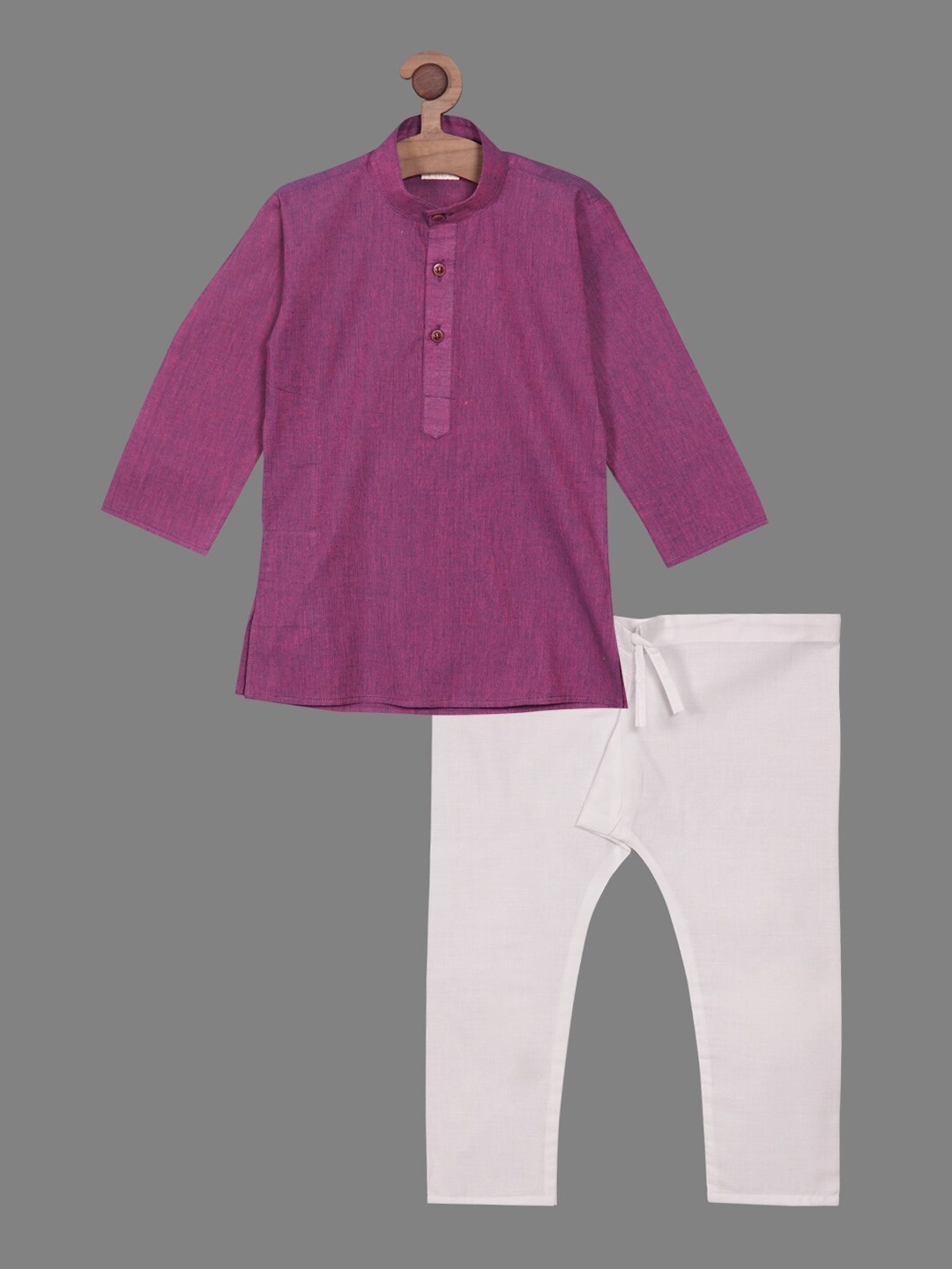 

BAESD Boys Mandarin Collar Straight Pure Cotton Kurta with Pyjamas, Purple