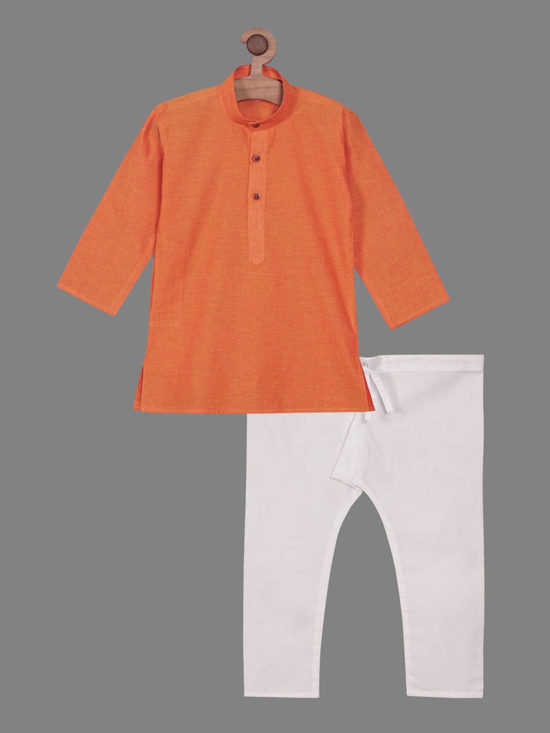 

BAESD Boys Mandarin Collar Straight Pure Cotton Kurta with Pyjamas, Orange