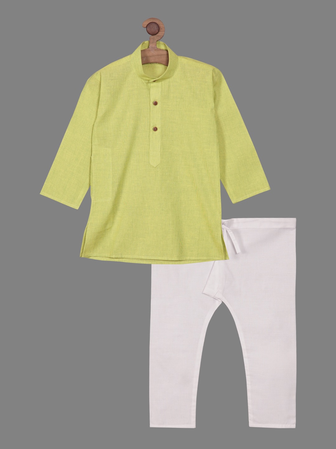 

BAESD Boys Band Collar Pure Cotton Straight Kurta with Pyjamas, Green