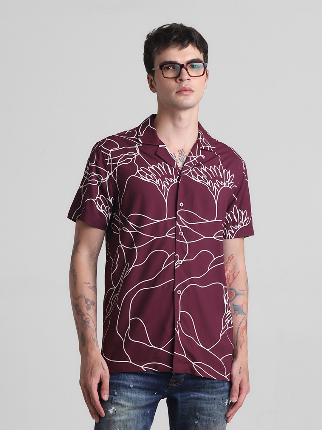 

Jack & Jones Abstract Printed Casual Shirt, Maroon
