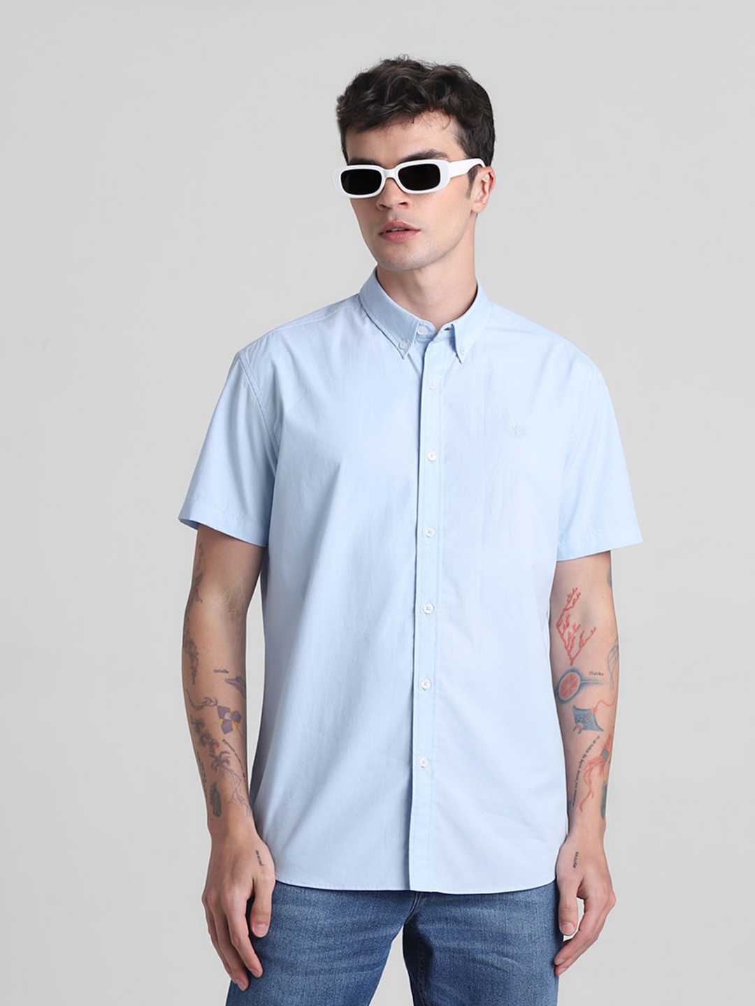 

Jack & Jones Button Down Collar Pure Cotton Casual Shirt, Blue