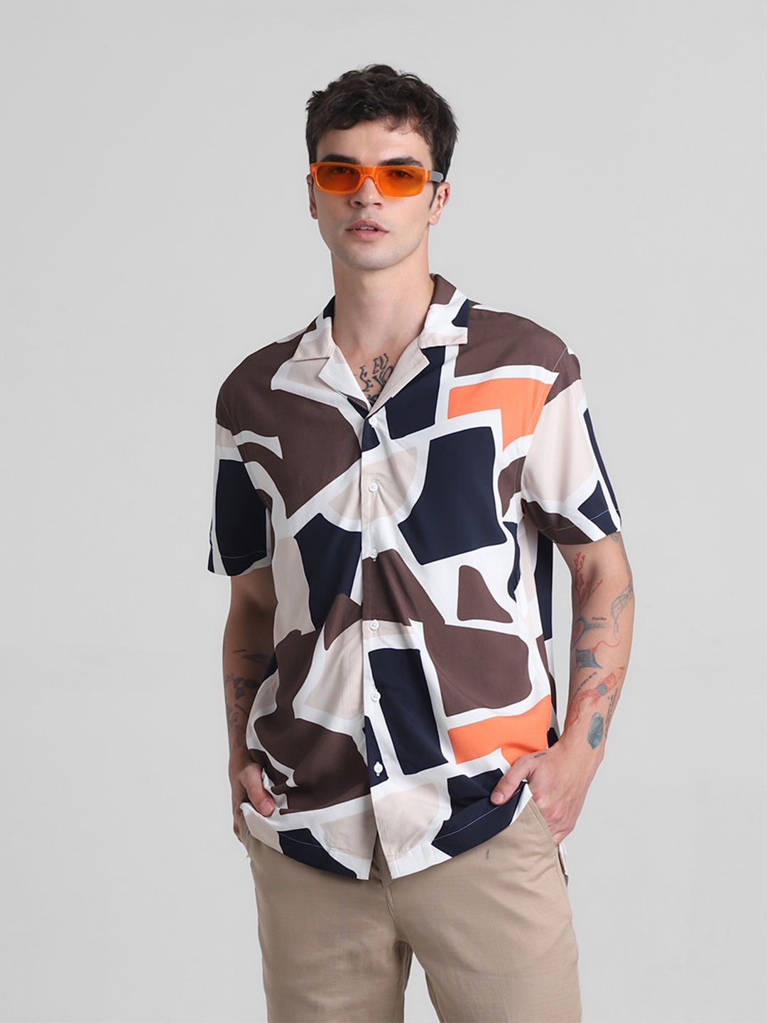 

Jack & Jones Geometric Printed Casual Shirt, Brown