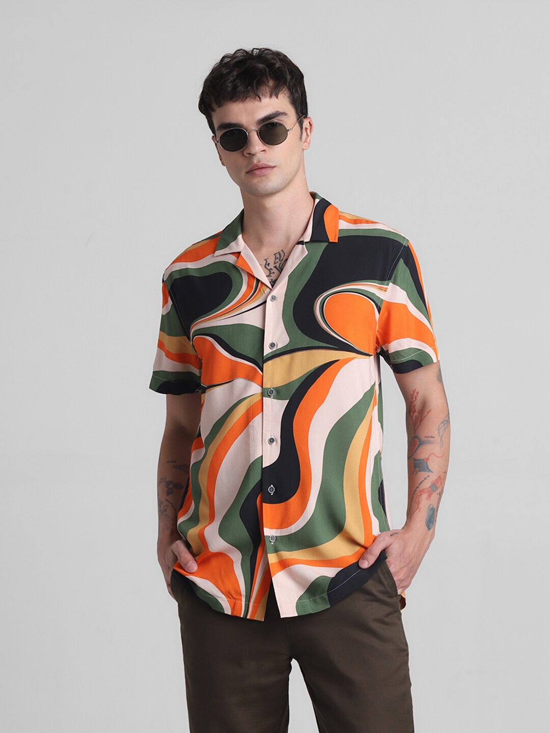 

Jack & Jones Abstract Printed Cuban Collar Short Sleeves Casual Shirt, Orange