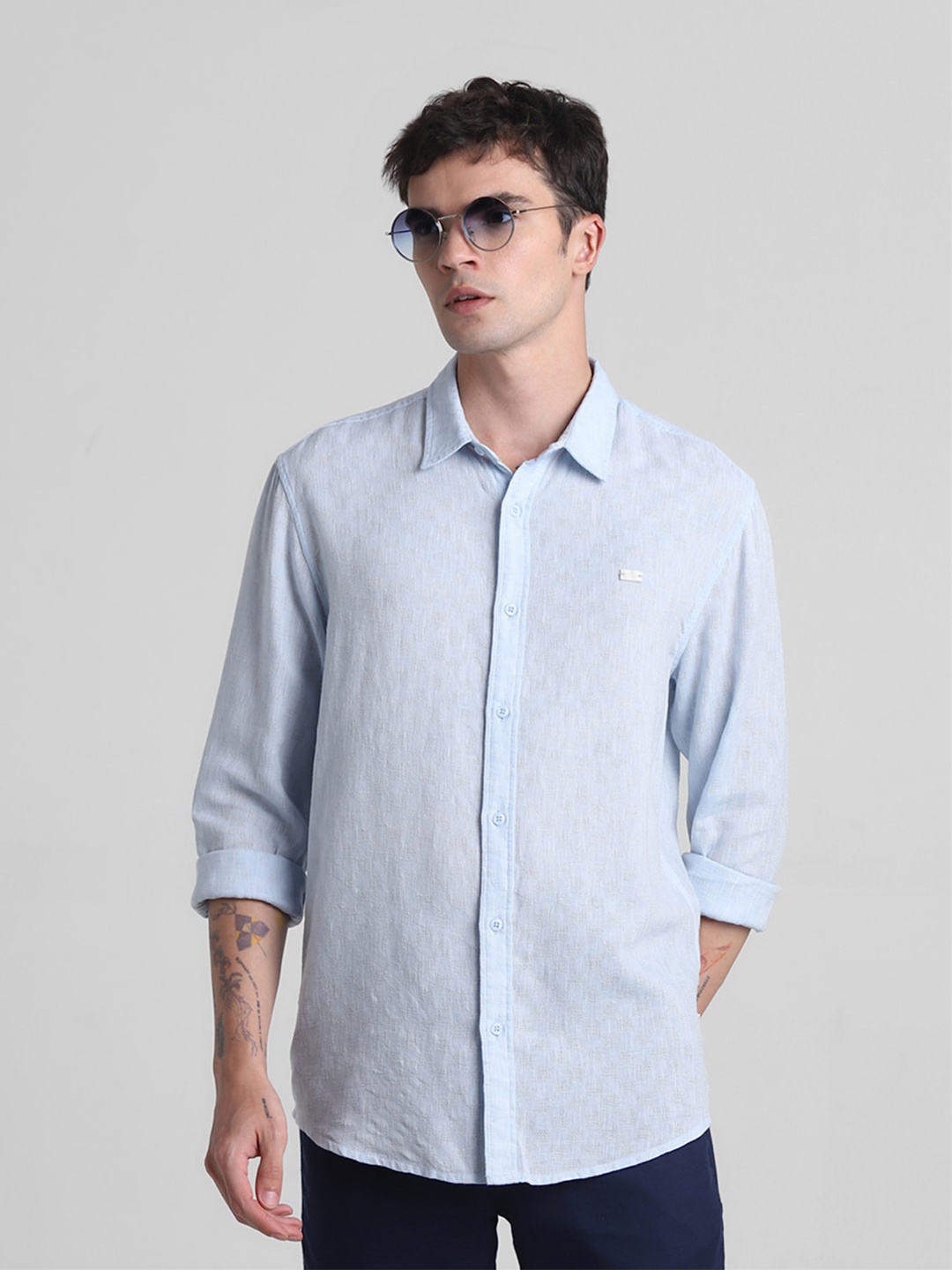 

Jack & Jones Textured Spread Collar Long Sleeves Casual Shirt, Blue