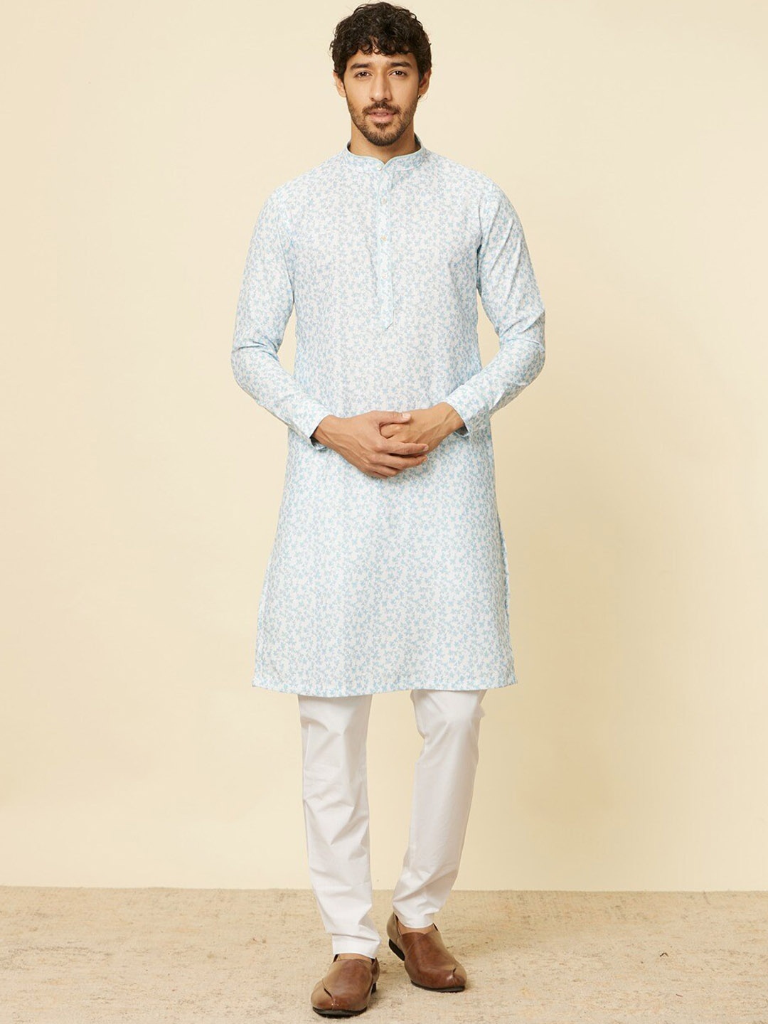 

Manyavar Ethnic Motifs Printed Regular Kurta with Churidar, Blue