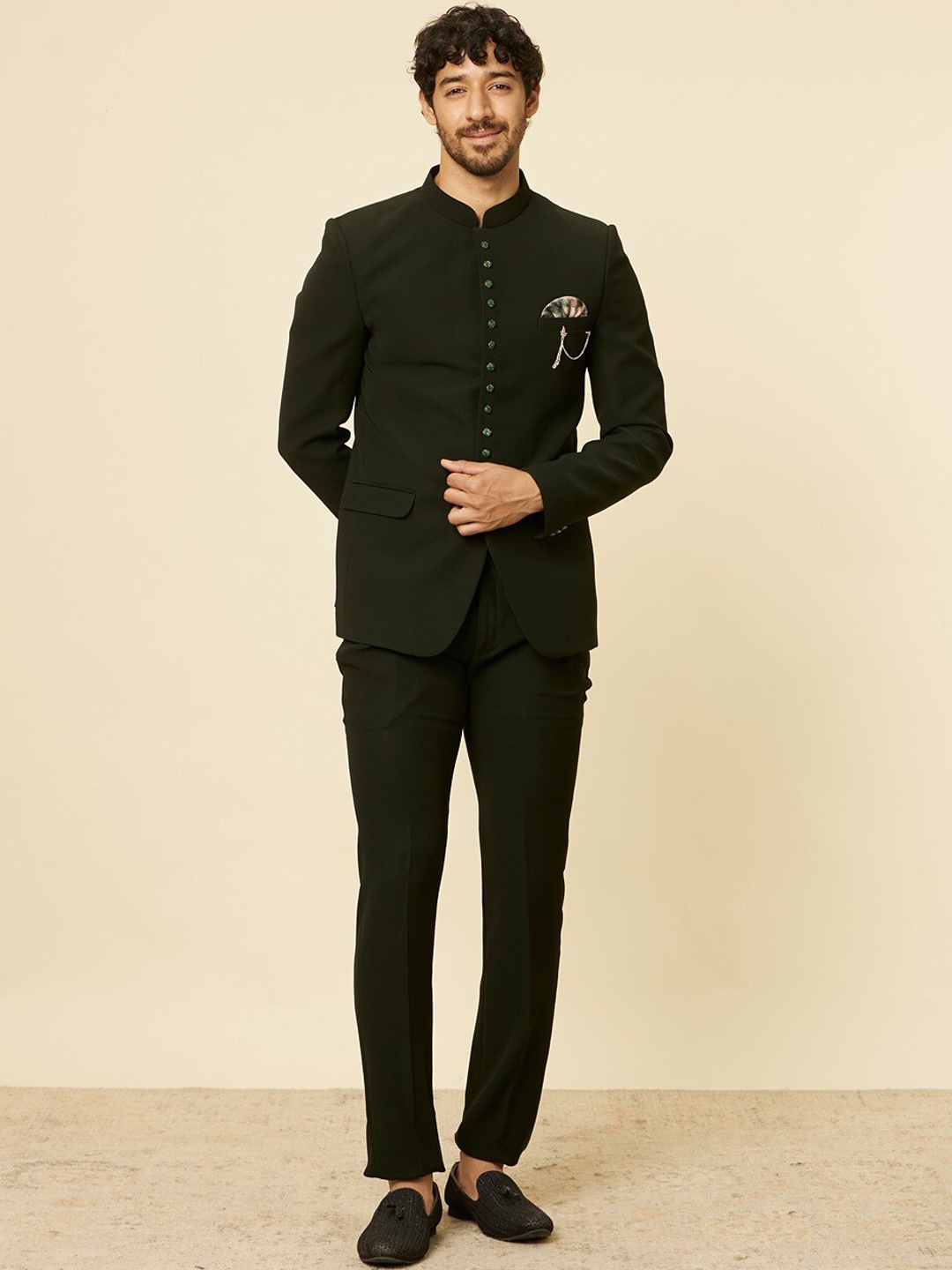 

Manyavar Bandhgala Tailored-Fit Two Piece Suit, Green