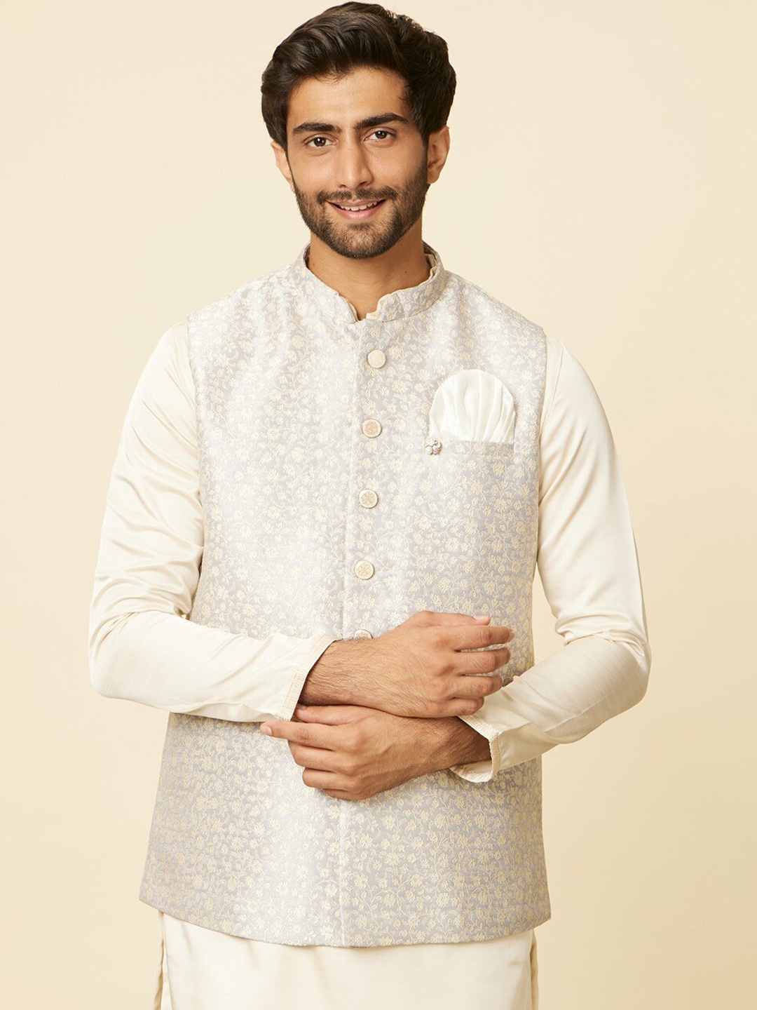 

Manyavar Woven Design Nehru Jacket, Purple