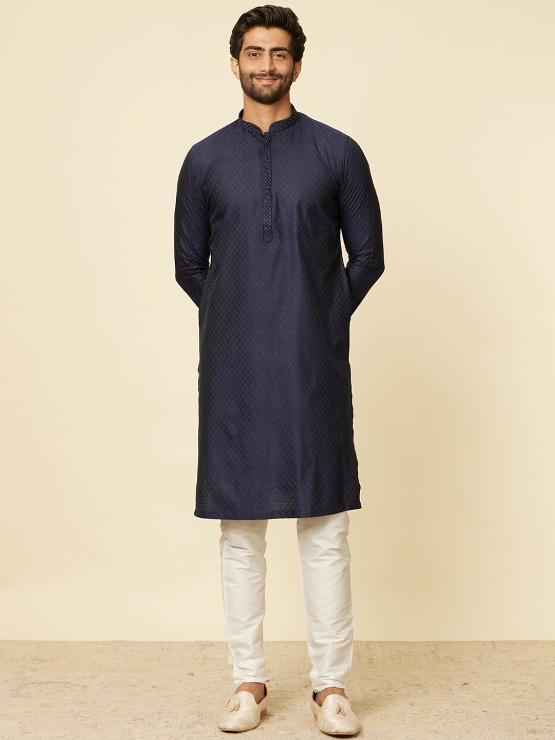 

Manyavar Ethnic Motifs Woven Design Regular Kurta with Pyjama, Blue