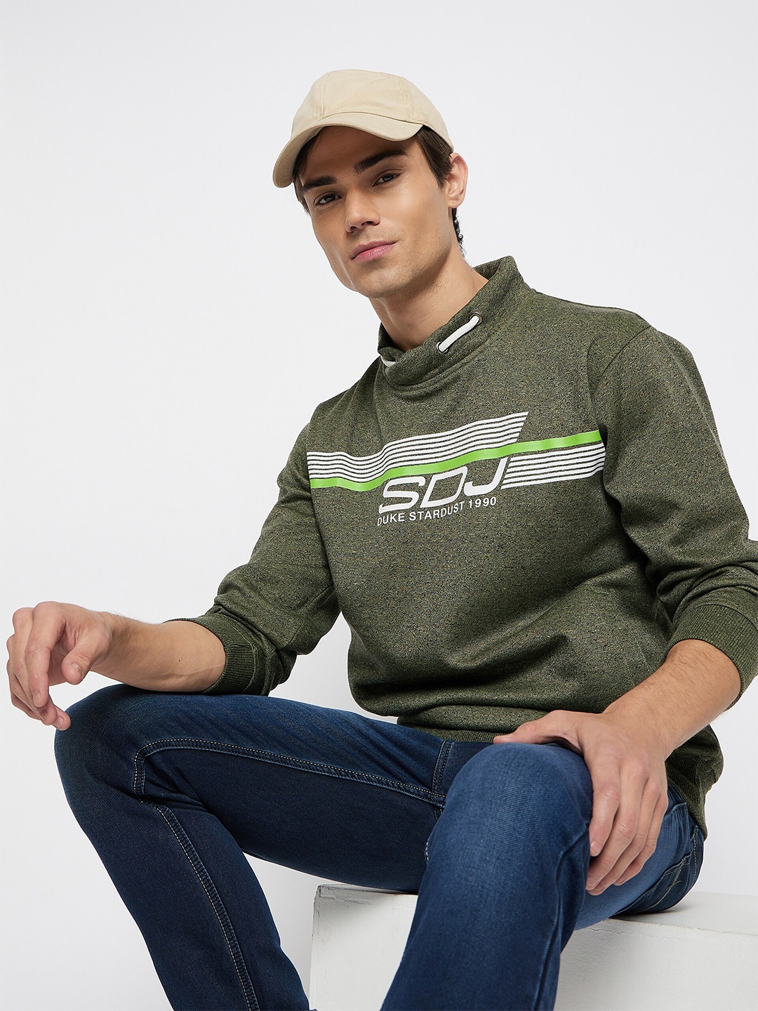

Duke Mock Collar Printed Pullover Sweatshirt, Green