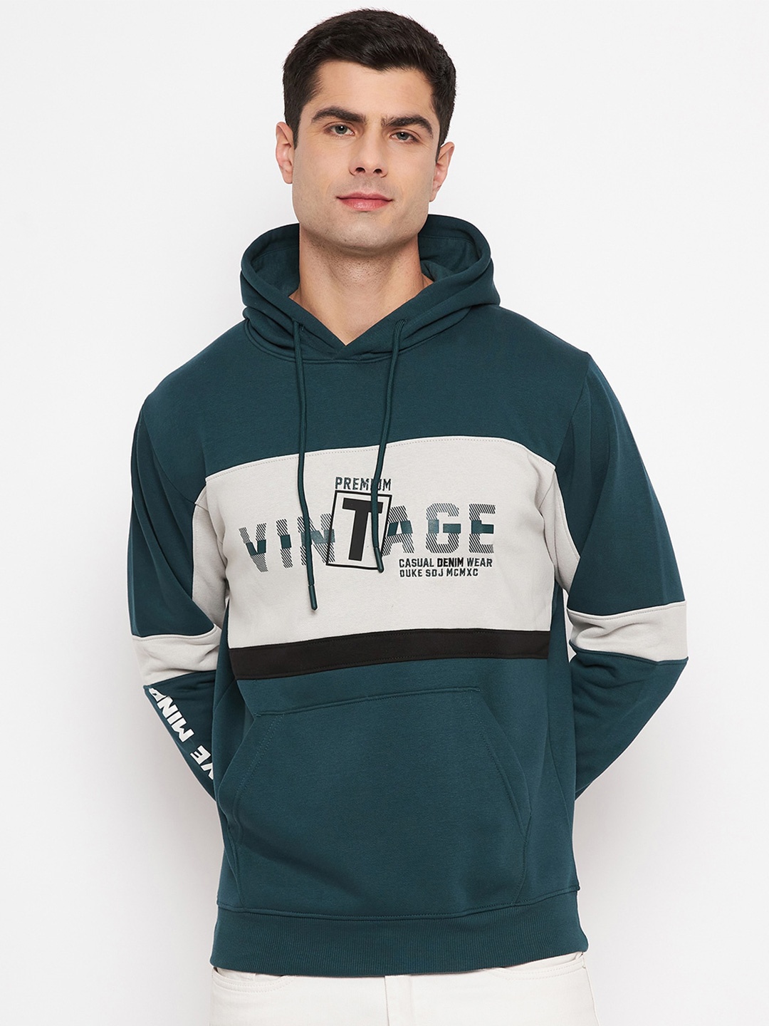

Duke Colourblocked Printed Hooded Pullover Sweatshirt, Blue