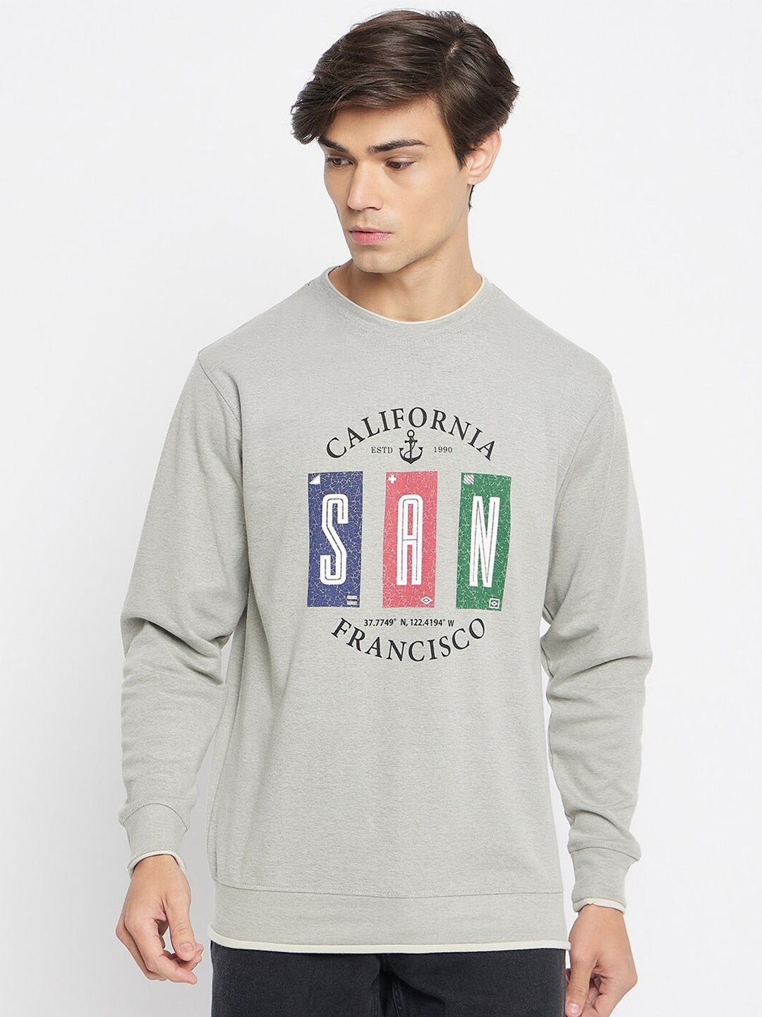 

Duke Round Neck Long Sleeves Typographic Printed Pullover Sweatshirt, Grey