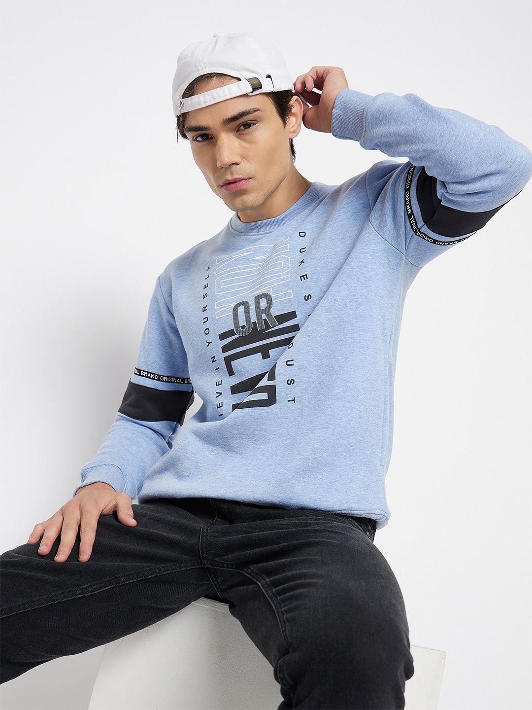 

Duke Round Neck Long Sleeves Typographic Printed Pullover Sweatshirt, Blue
