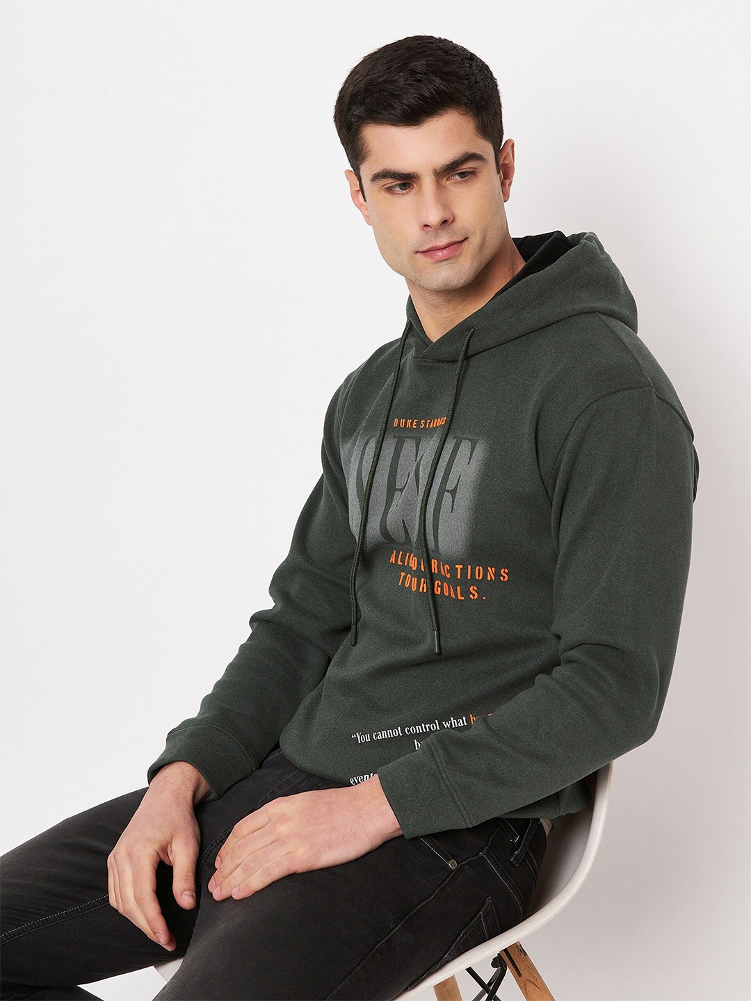 

Duke Hooded Neck Long Sleeves Typographic Printed Pullover Sweatshirt, Green