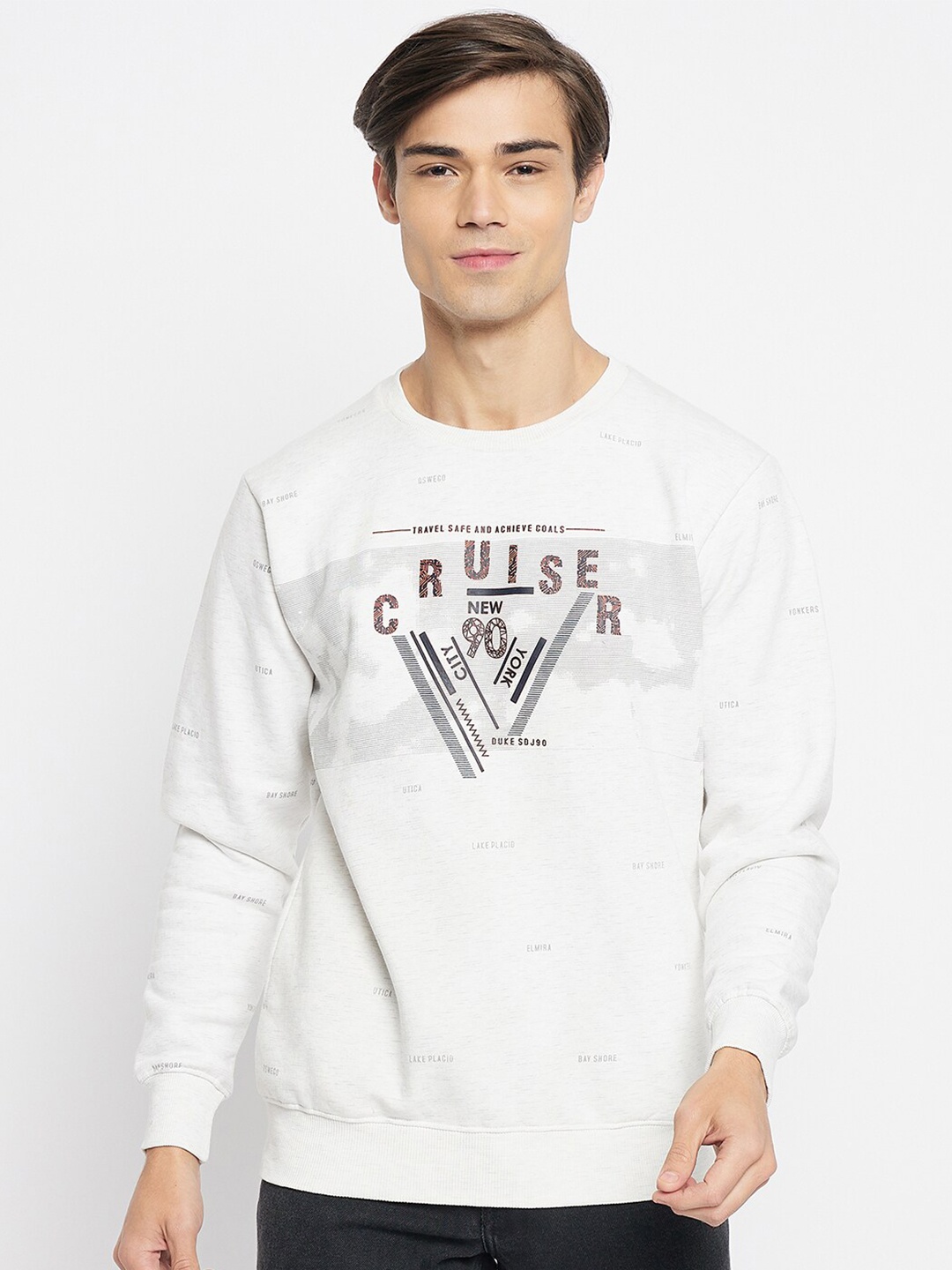 

Duke Round Neck Long Sleeves Graphic Printed Pullover Sweatshirt, White