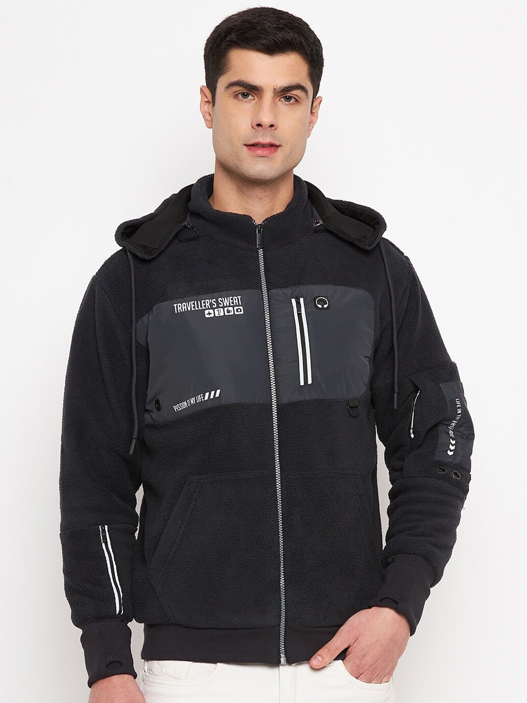 

Duke Hooded Neck Long Sleeves Front Over Sweatshirt, Black