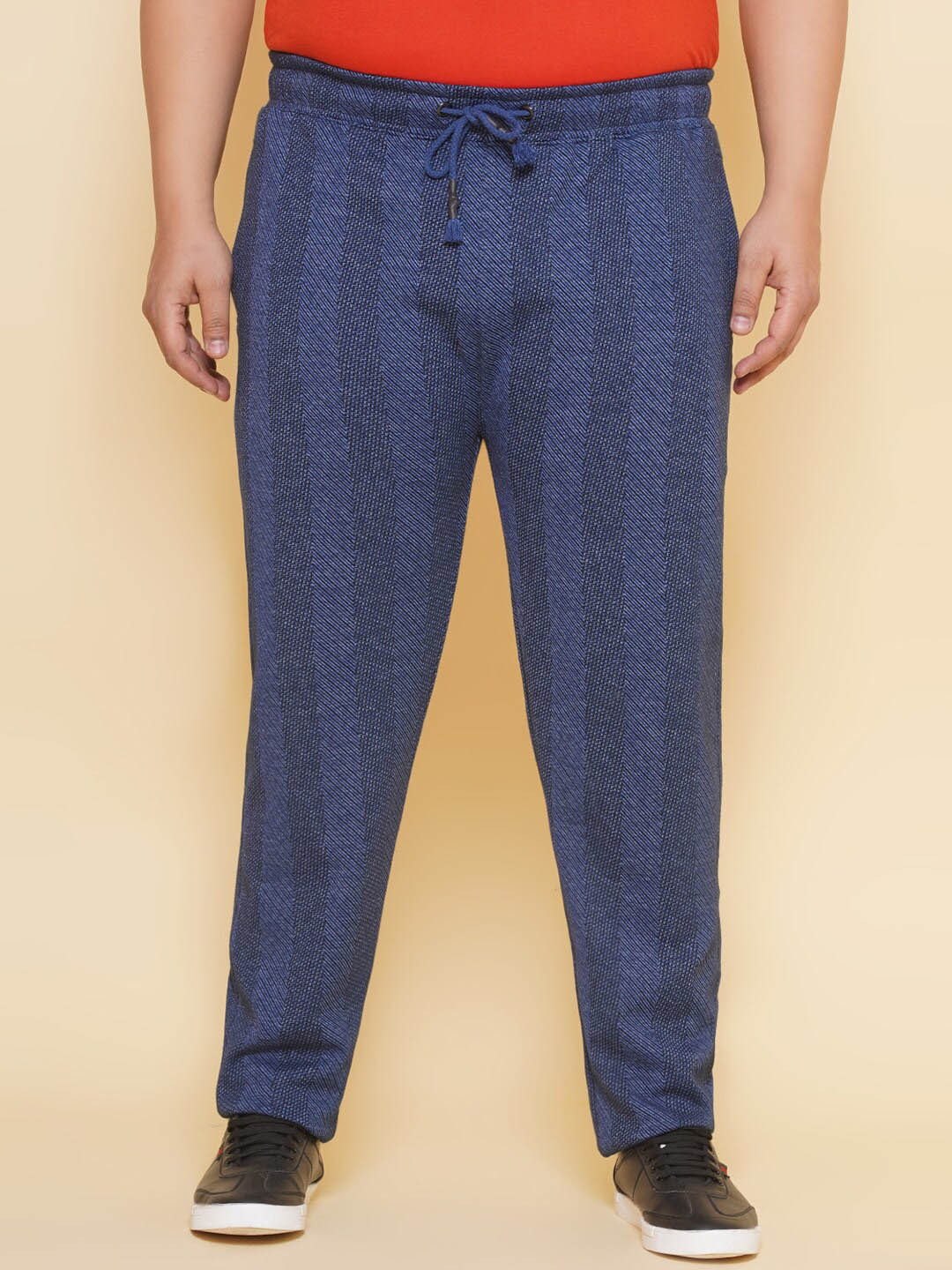 

John Pride Men Plus Size Striped Pure Cotton Track Pants, Blue