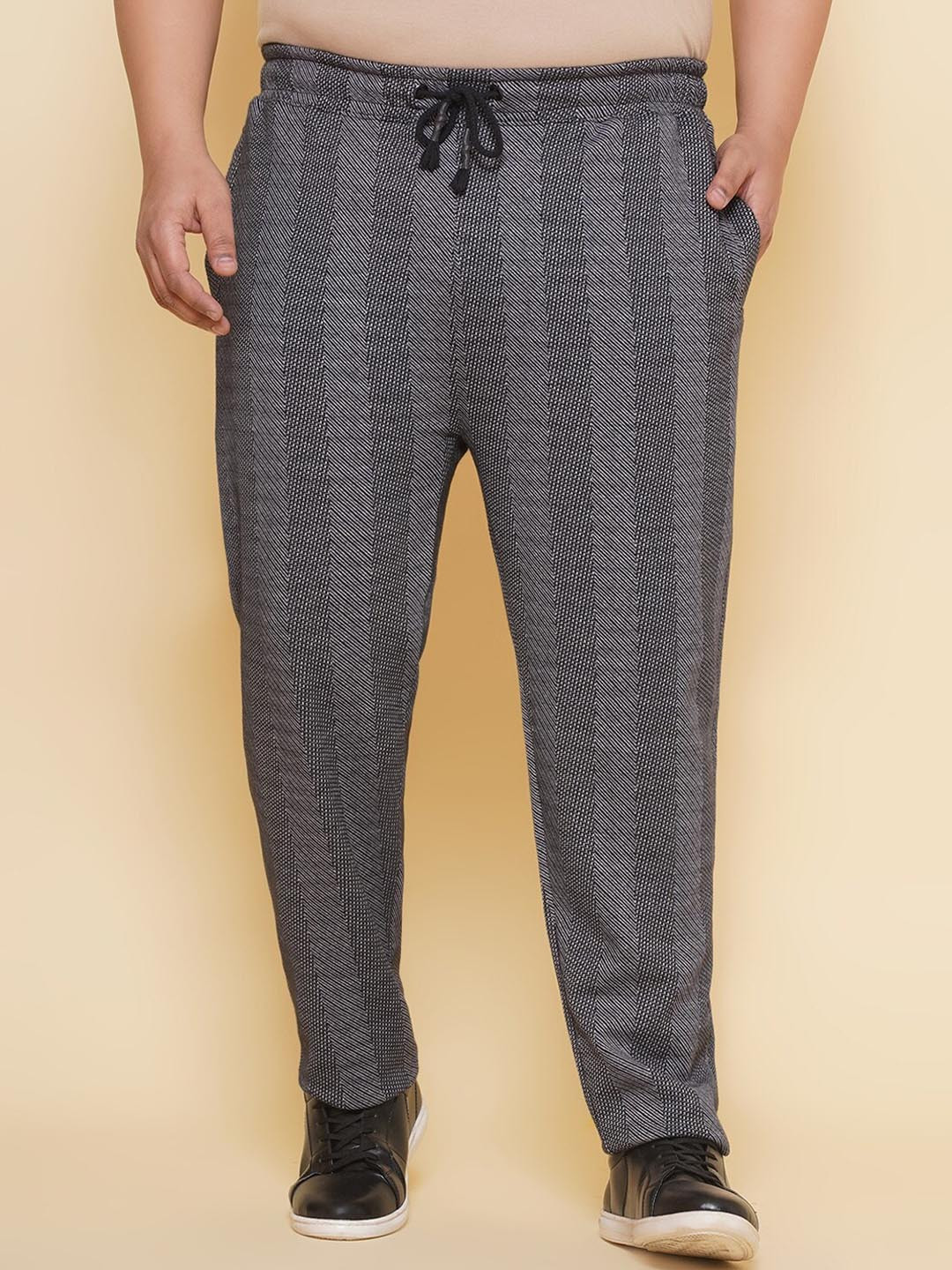 

John Pride Men Plus Size Striped Pure Cotton Track Pants, Grey