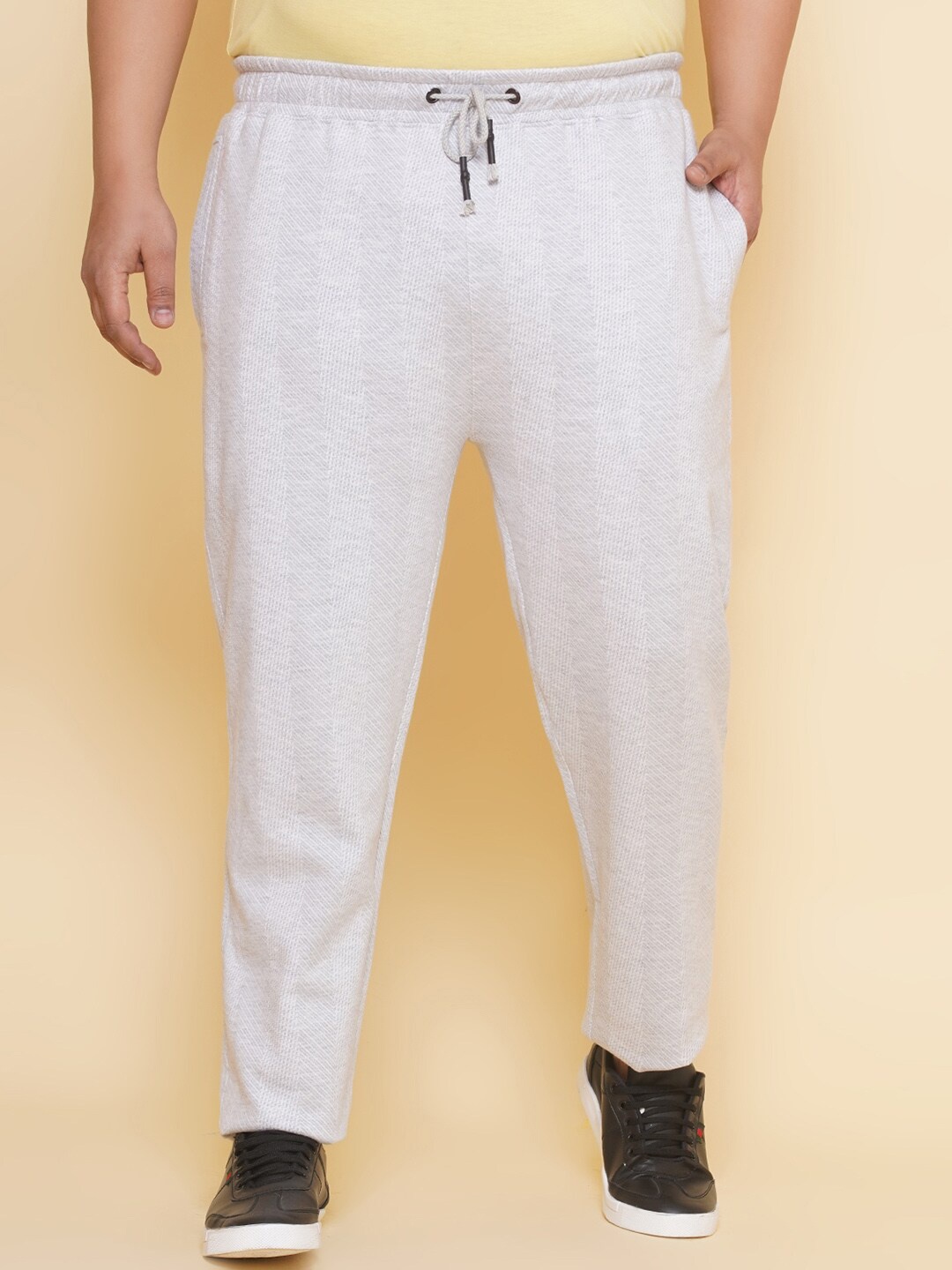 

John Pride Men Plus Size Striped Pure Cotton Track Pants, White