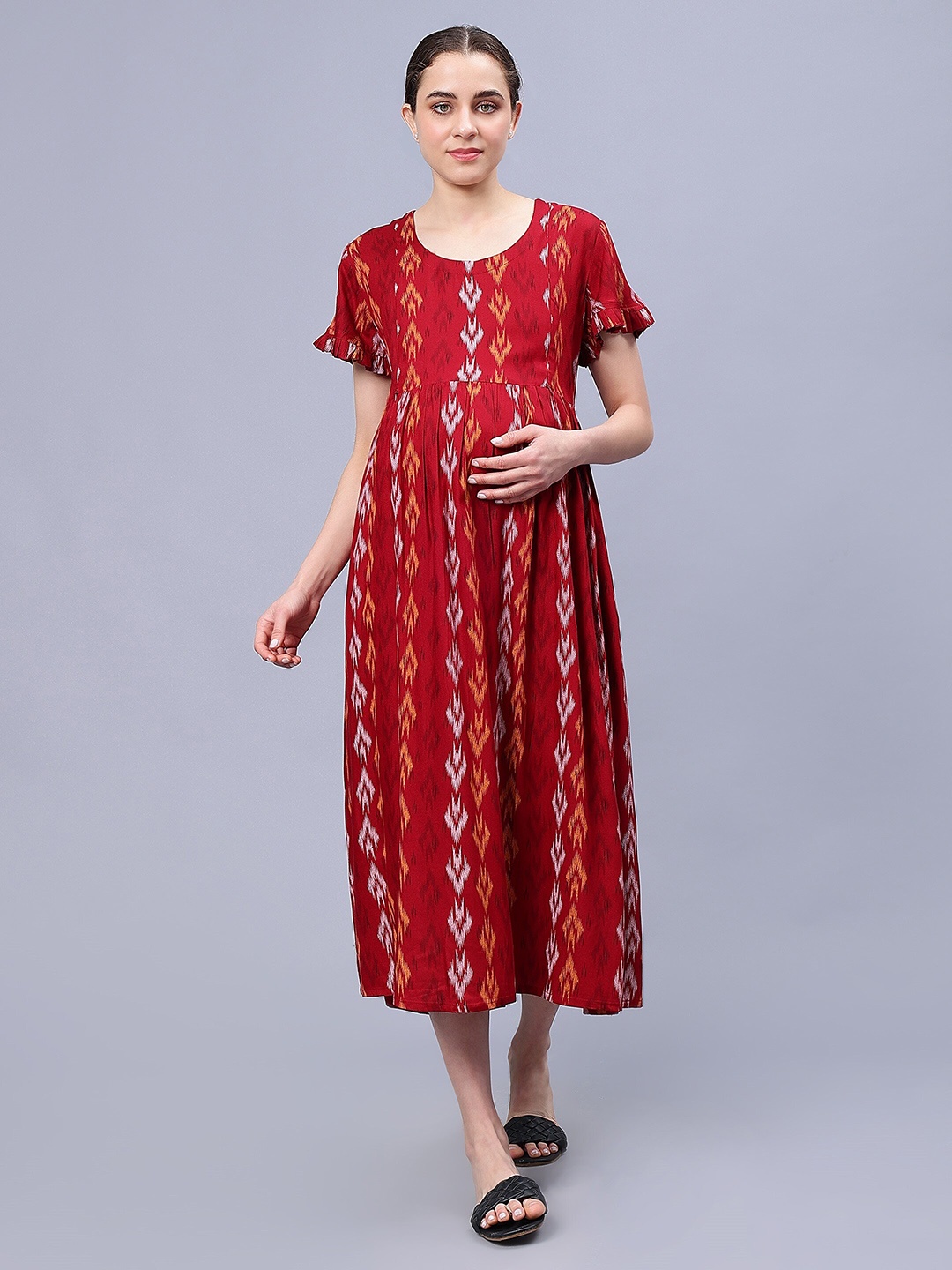 

NIGHTSPREE Floral Printed Maternity Midi Nightdress, Red
