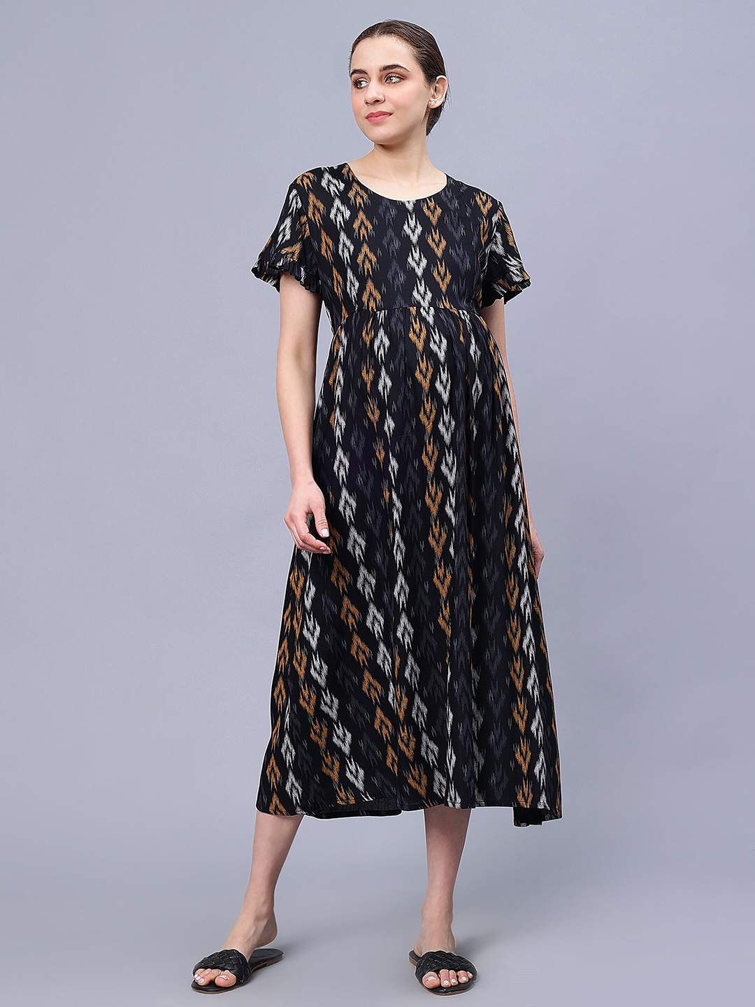 

NIGHTSPREE Geometric Printed Maternity Midi Nightdress, Black