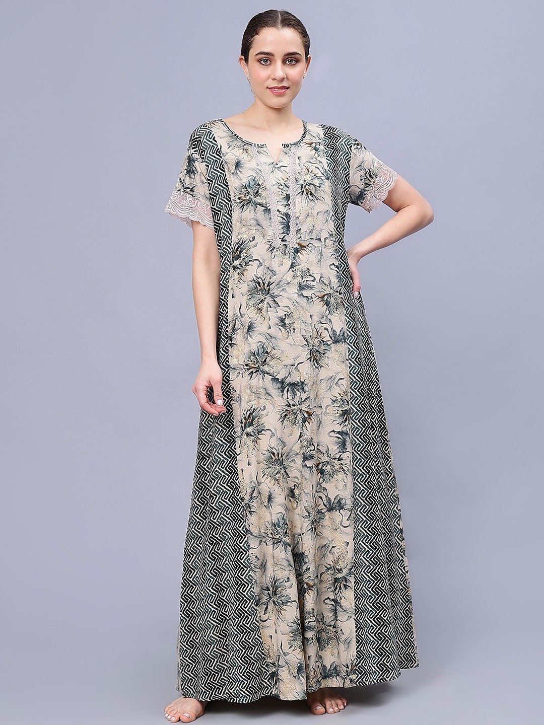 

NIGHTSPREE Floral Printed Maxi Nightdress, Blue