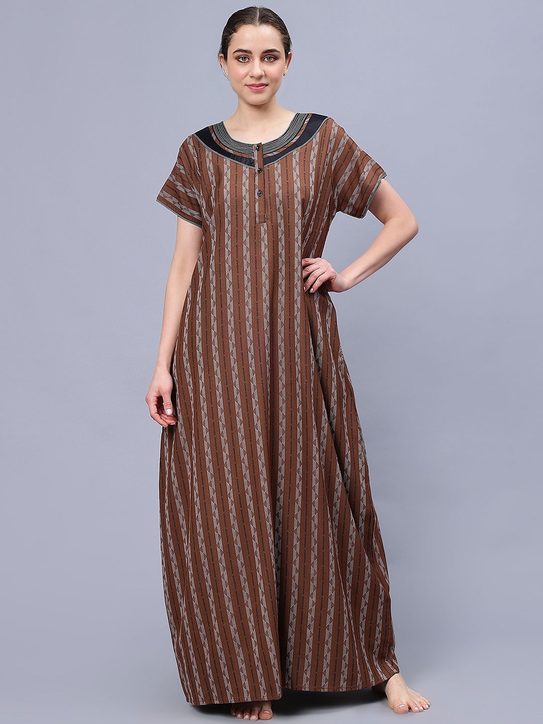 

NIGHTSPREE Floral Printed Pure Cotton Maxi Nightdress, Brown