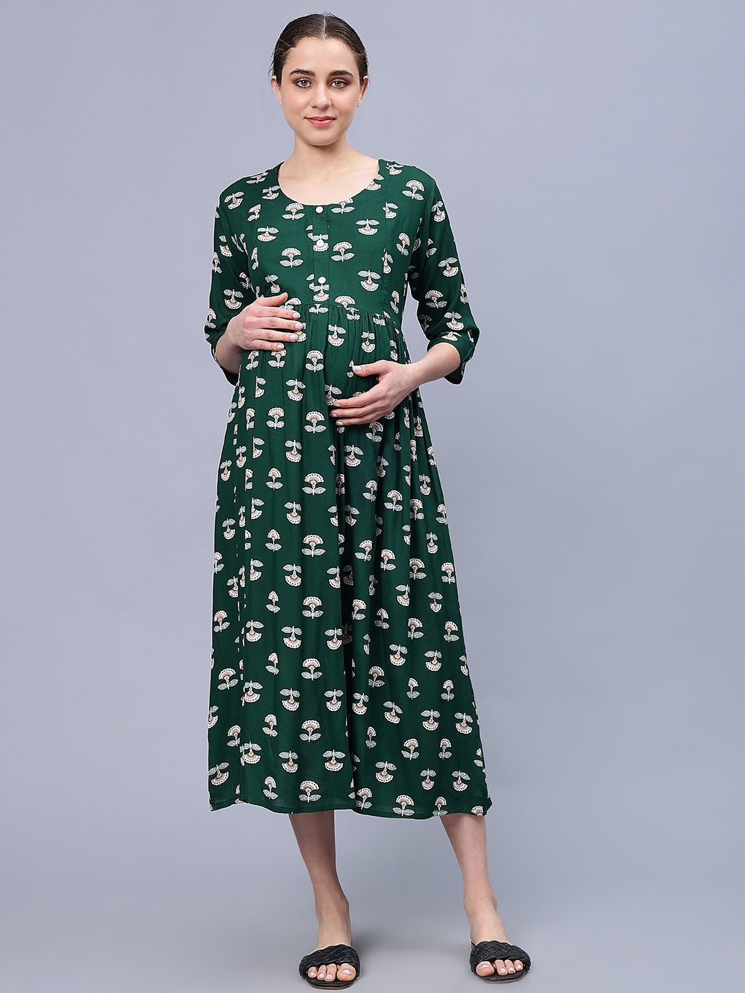 

NIGHTSPREE Floral Printed Maternity Midi Nightdress, Green