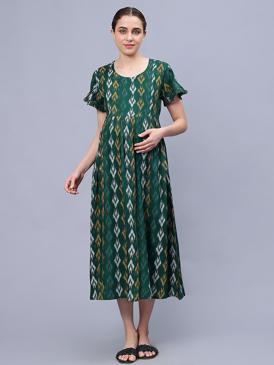 

NIGHTSPREE Floral Printed Midi Nightdress, Green