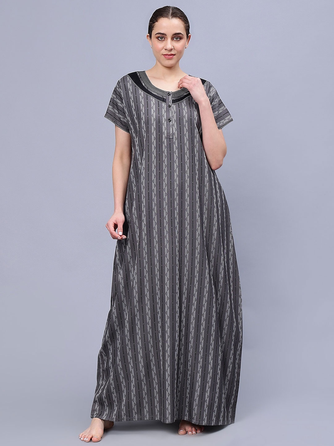 

NIGHTSPREE Floral Printed Pure Cotton Maxi Nightdress, Grey