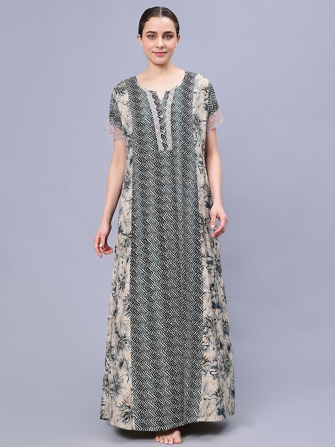 

NIGHTSPREE Floral Printed Maxi Nightdress, Blue