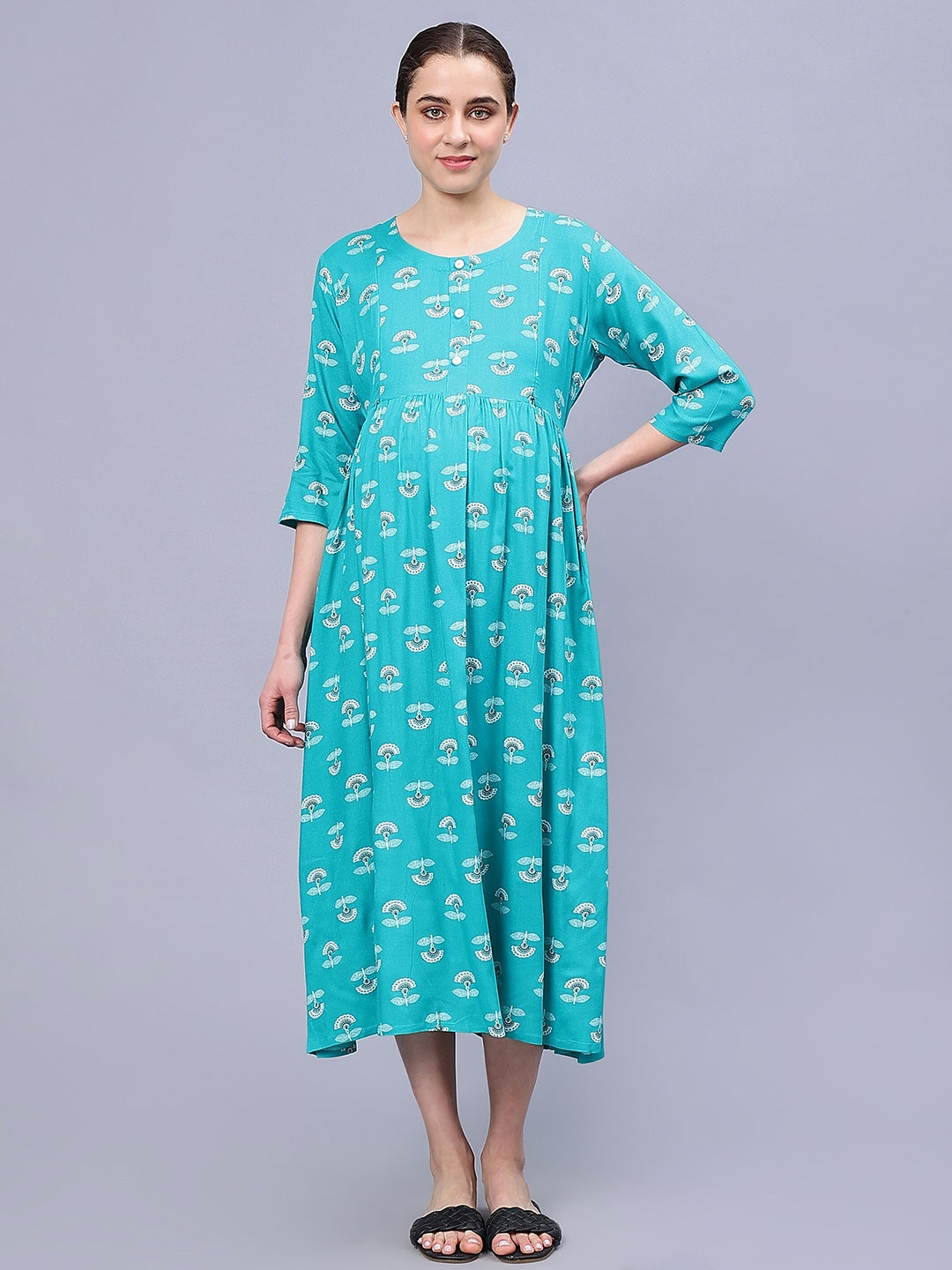 

NIGHTSPREE Floral Printed Maternity Midi Nightdress, Sea green
