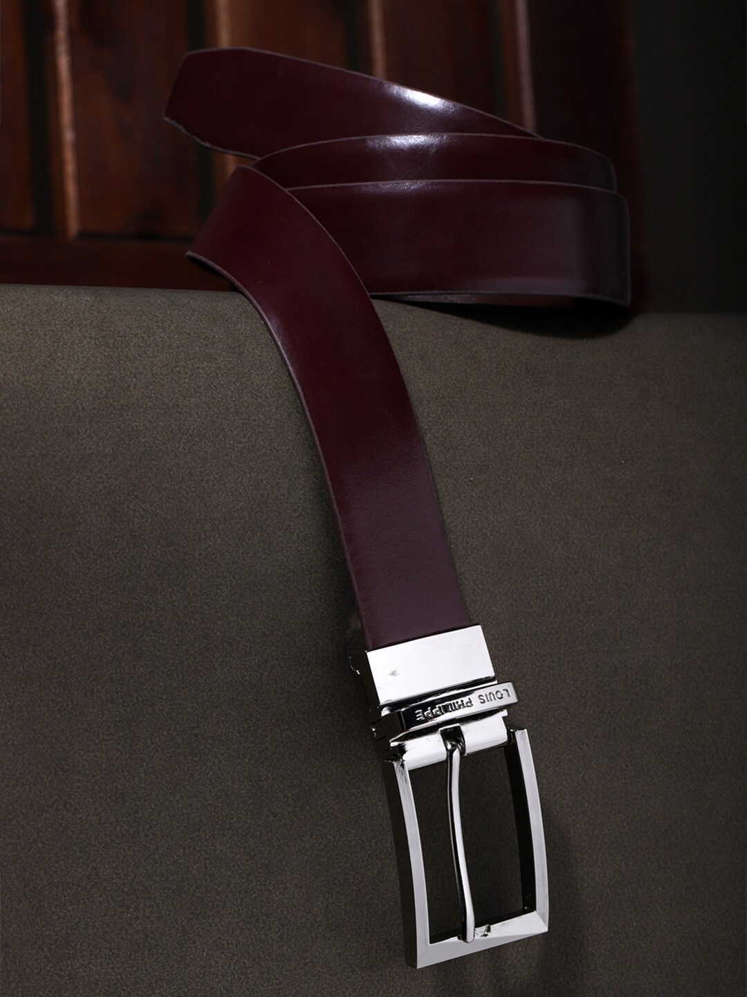 

Louis Philippe Men Leather Formal Belt, Maroon