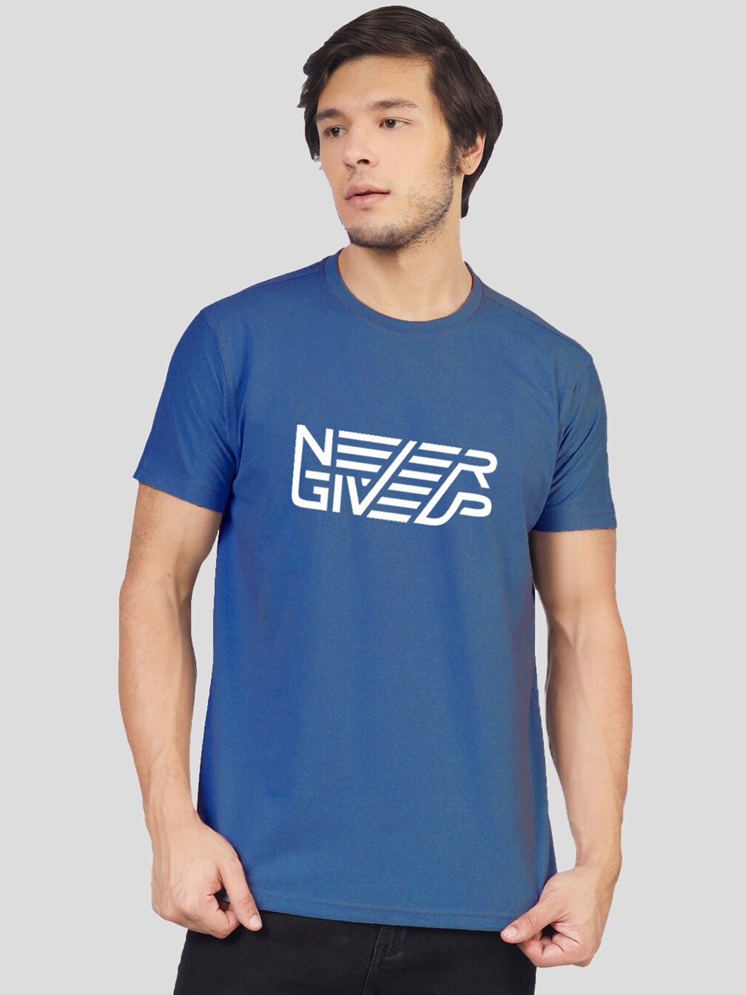 

Greylongg Yorksteadd 2076 Typography Printed T-shirt, Blue