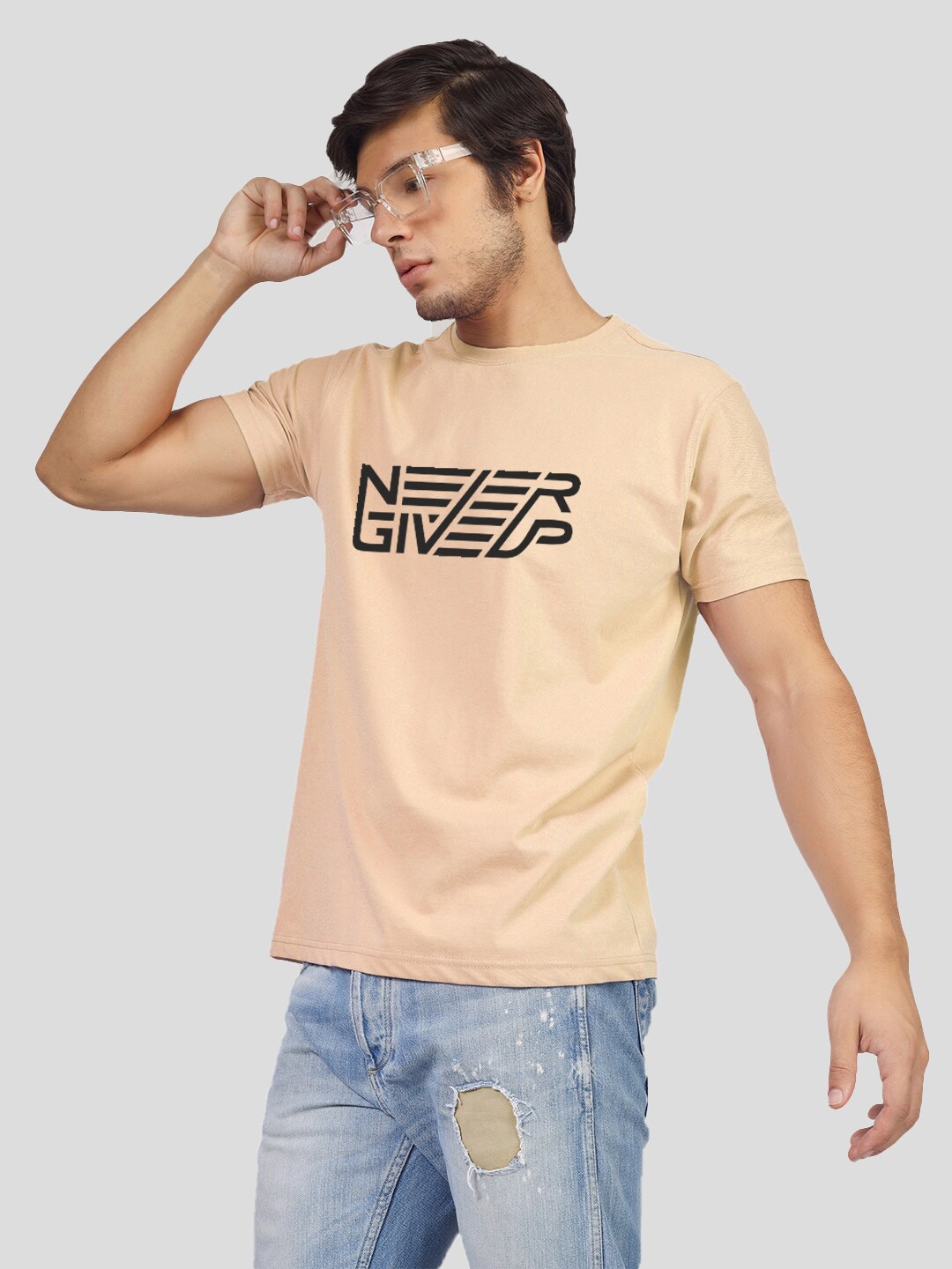 

Greylongg Yorksteadd 2076 Typography Printed T-shirt, Beige