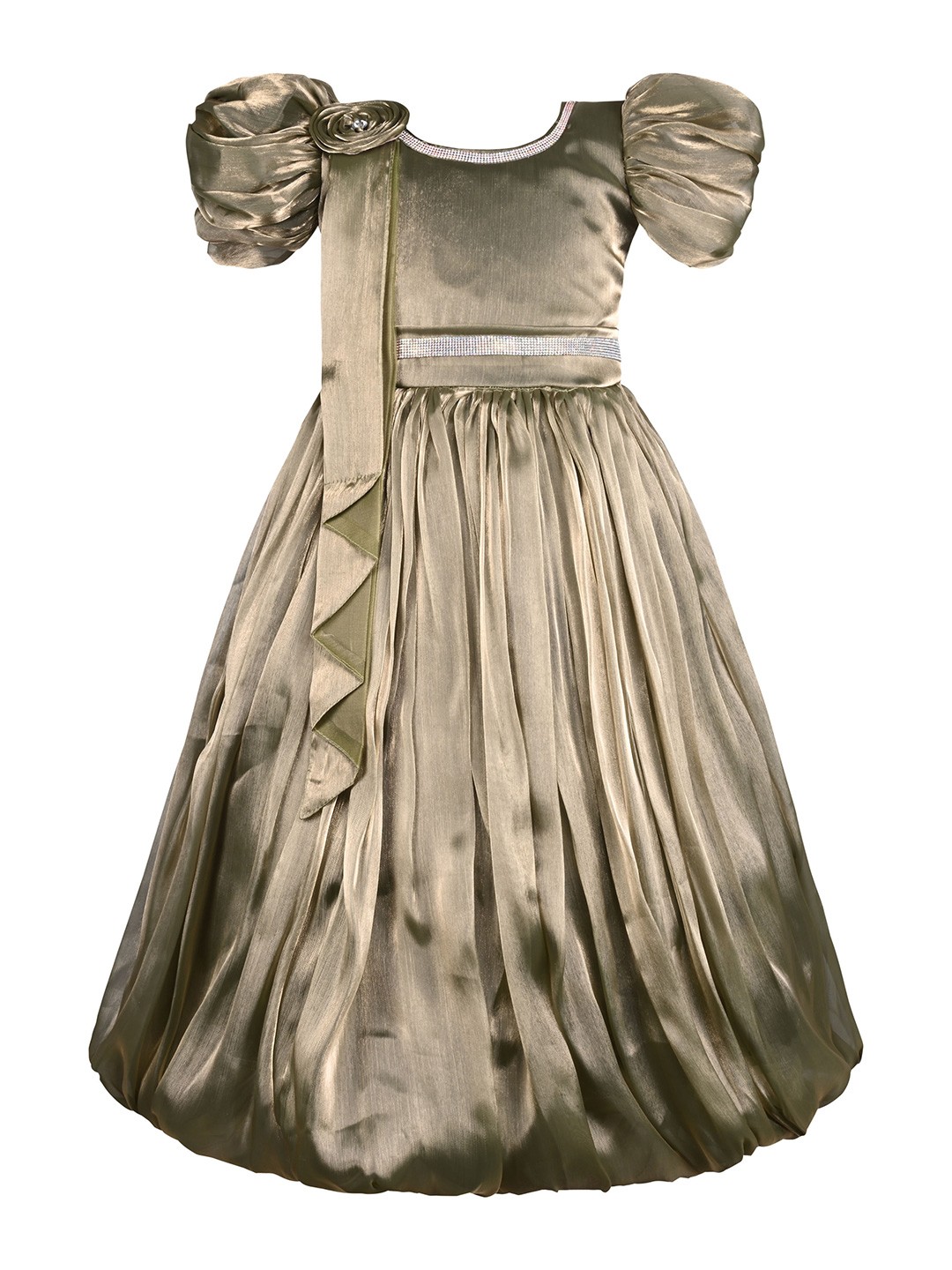 

Wish Karo Girls Puff Sleeve Gathered Silk Gown Dress, Copper