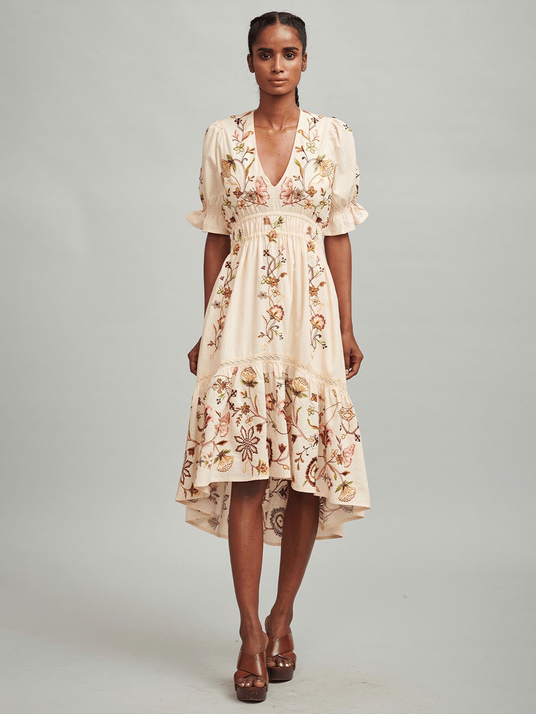 

Dash and Dot Floral Printed V-Neck A-Line Dress, Multi