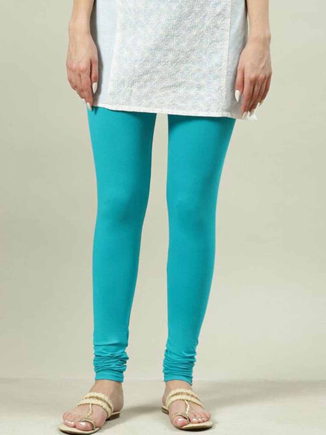 

Biba Mid Rise Cotton Churidar Length Leggings, Turquoise blue