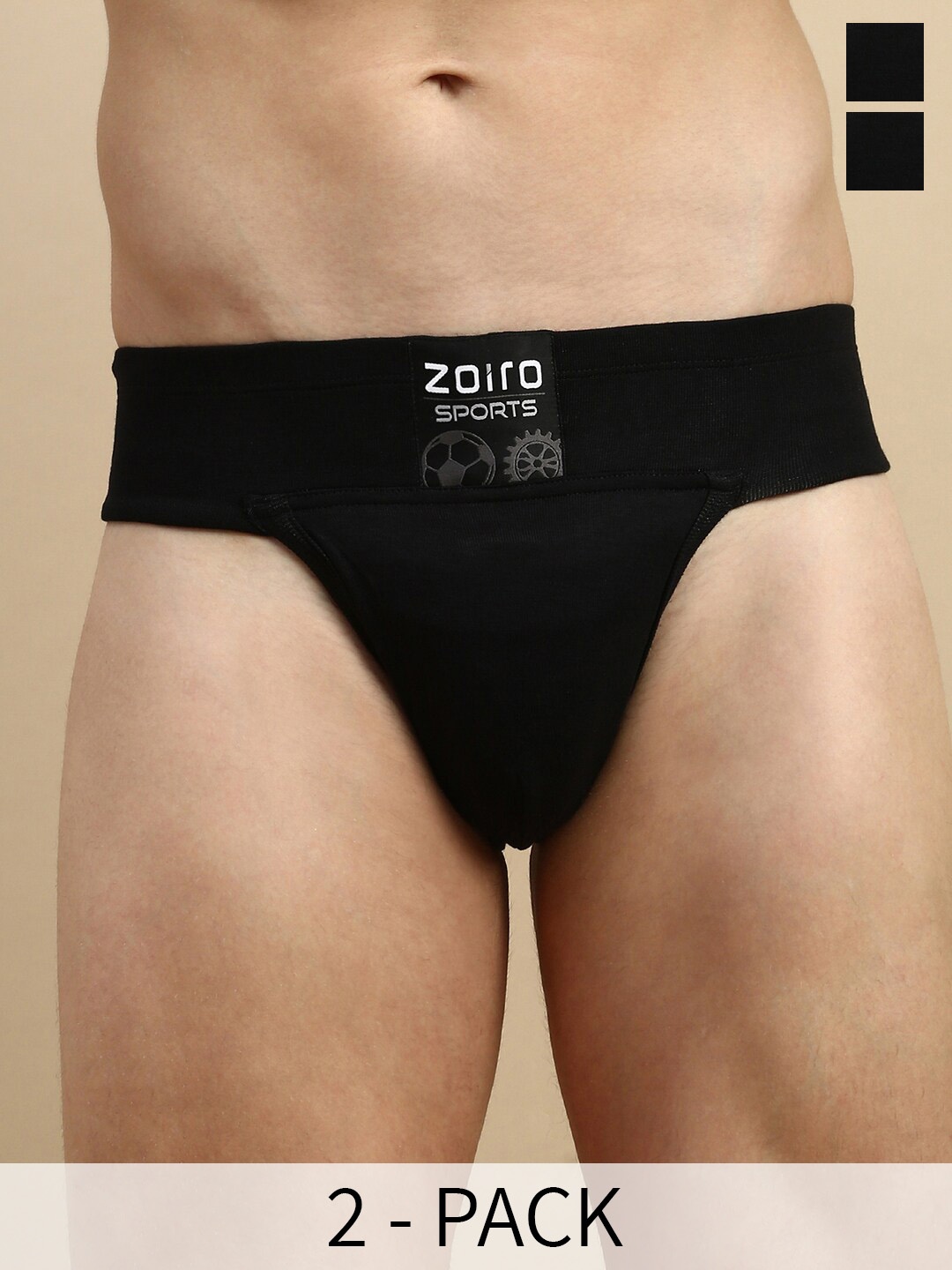 

Zoiro Pack Of 2 Anti-Odour Hipster Briefs ZO-BRI-GYMSUP514-BLK-BLK-S-2PC, Black