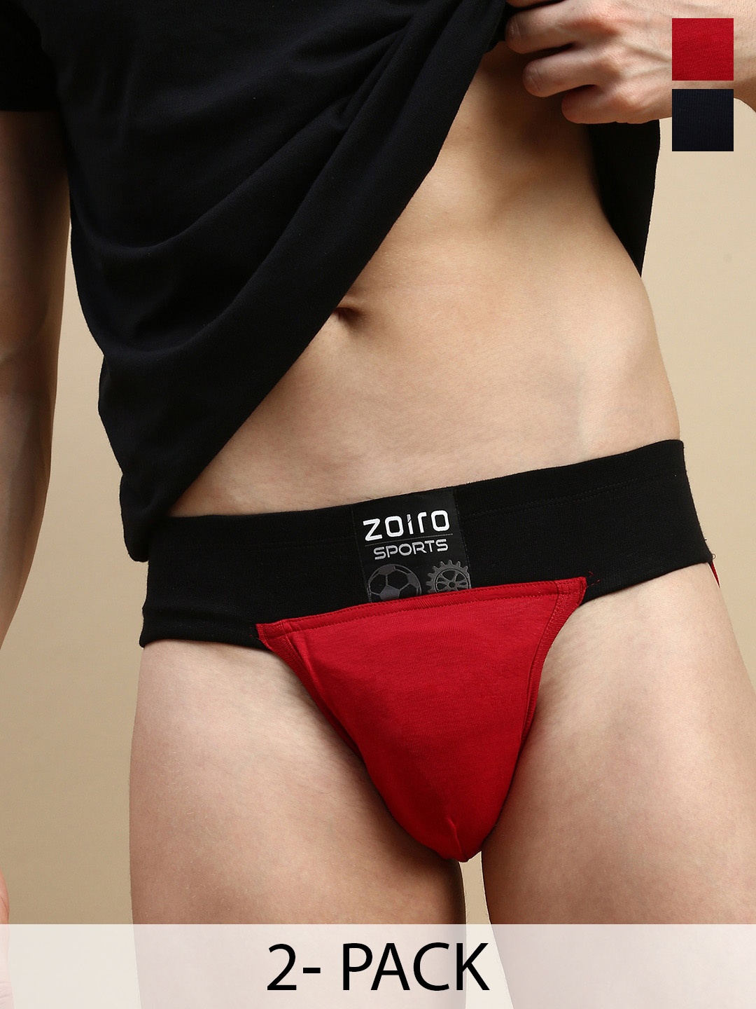 

Zoiro Pack Of 2 Dry Patch Gym Supporter Mid-Rise Basic Briefs, Red