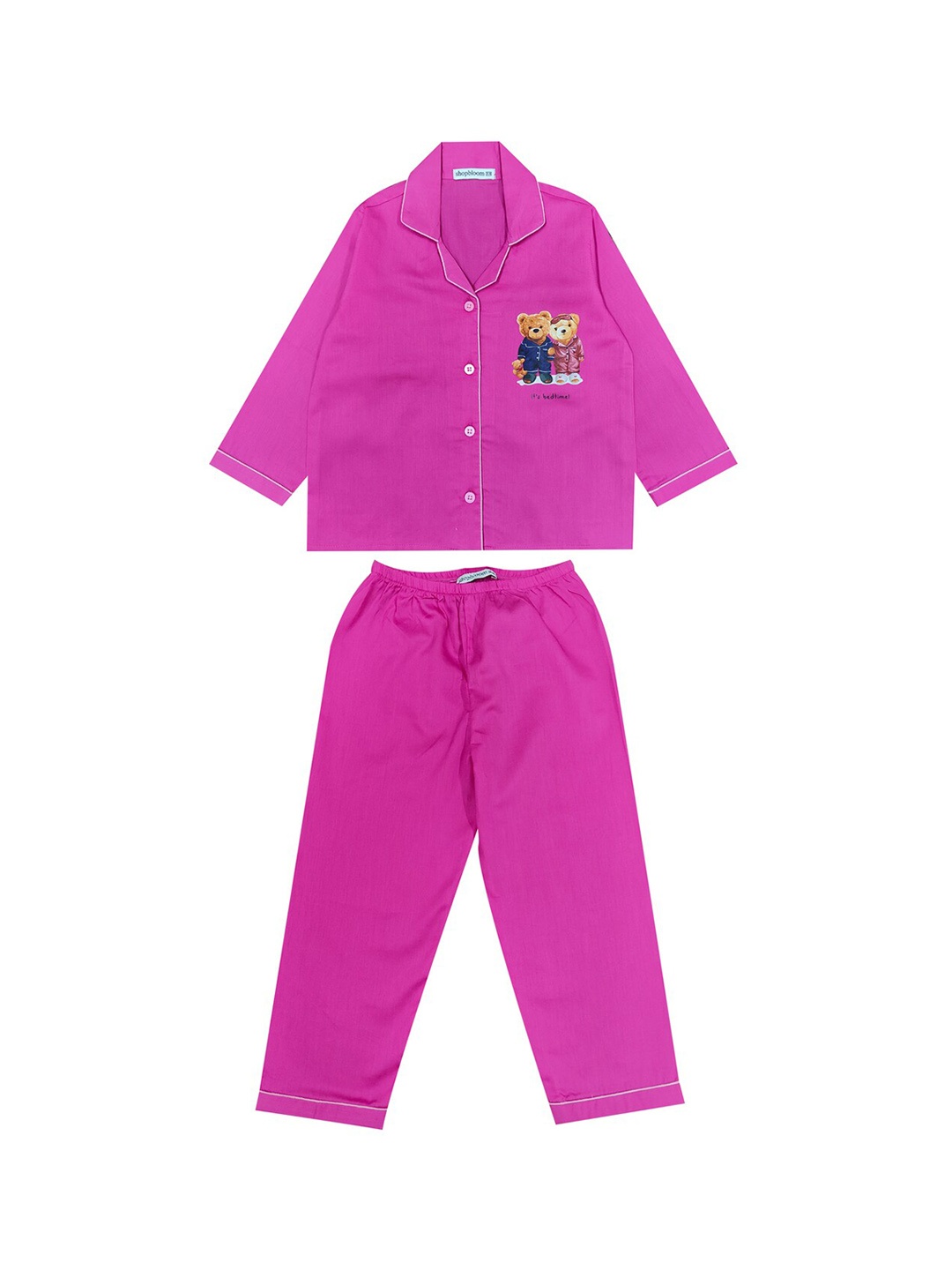 

shopbloom Kids Graphic Printed Lapel Collar Pure Cotton Night suit, Pink