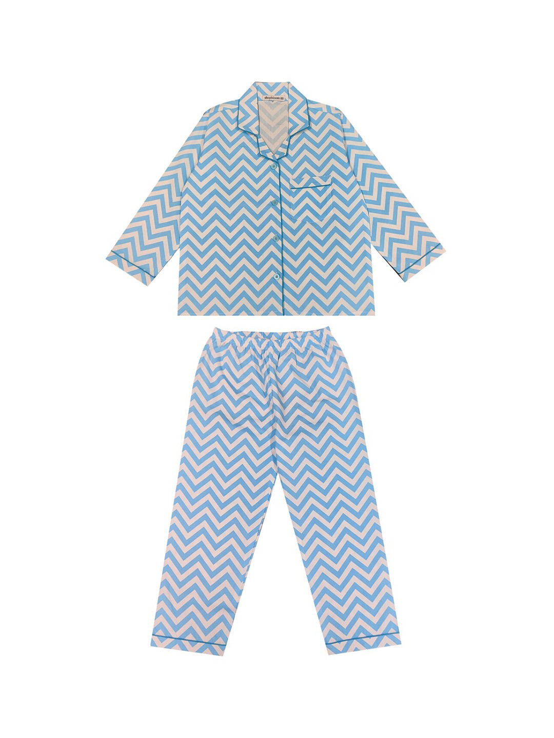 

shopbloom Kids Geometric Printed Pure Cotton Night suit, White