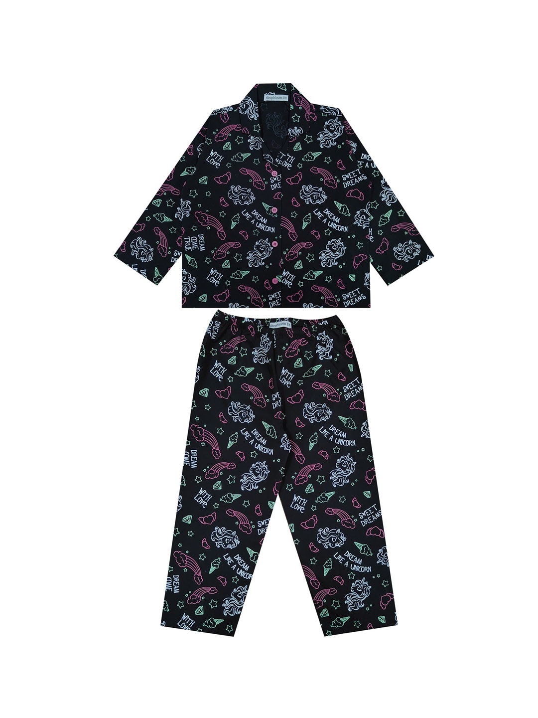 

shopbloom Kids Printed Pure Cotton Night suit, Black