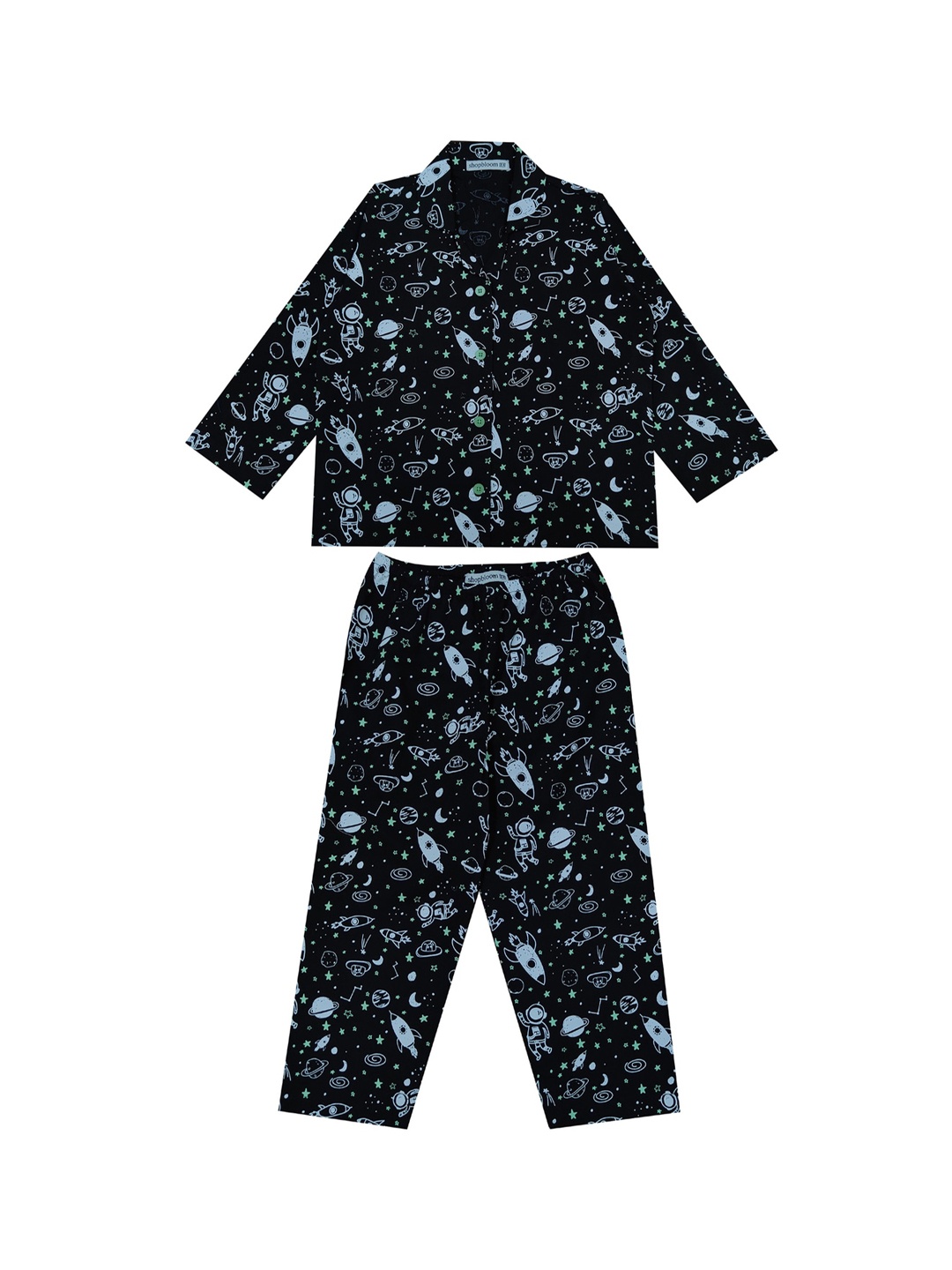 

shopbloom Kids Printed Pure Cotton Night suit, Black