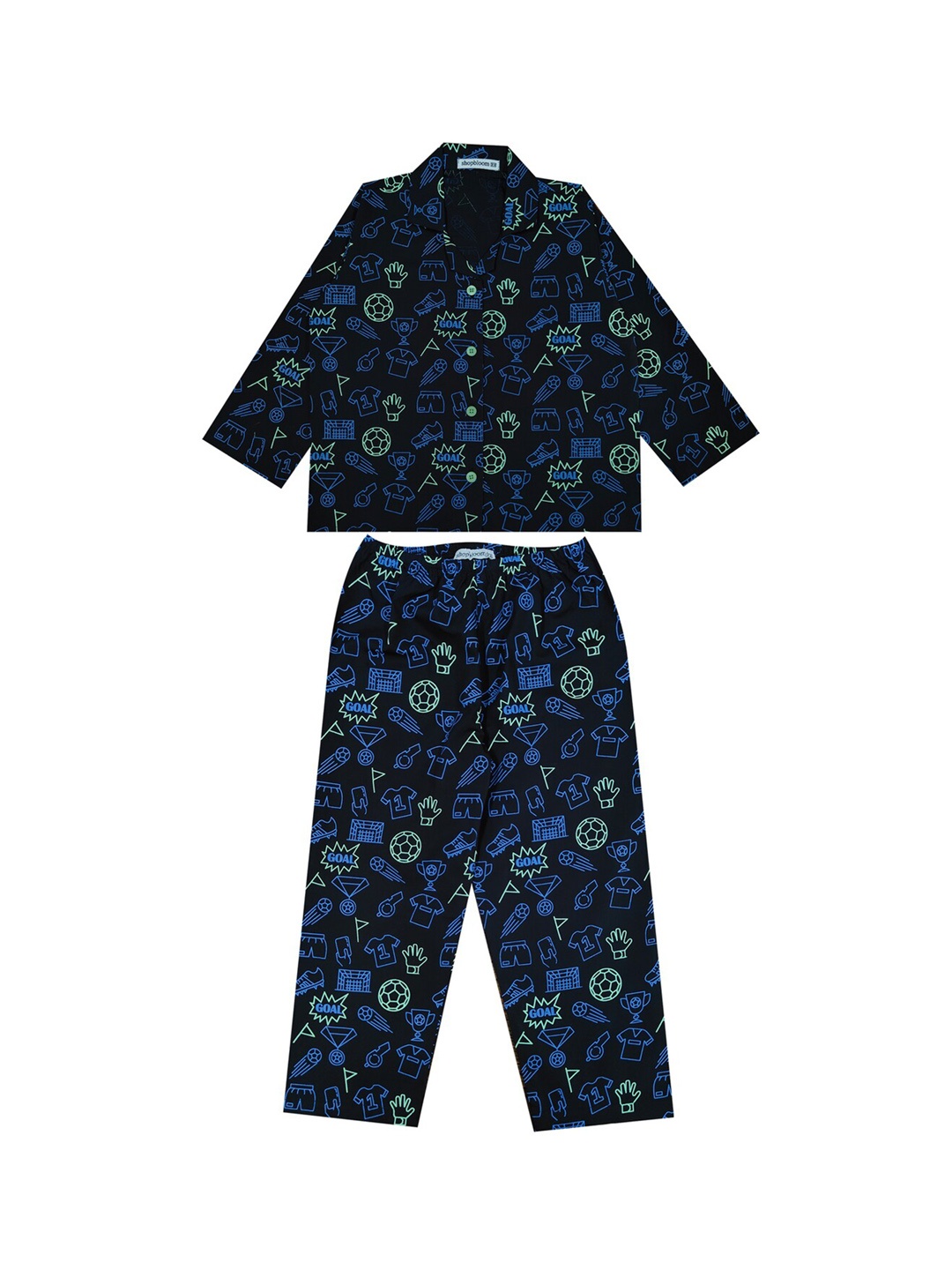 

shopbloom Kids Printed Pure Cotton Night suit, Black