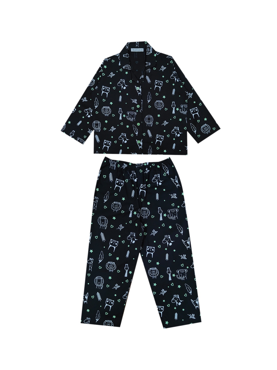 

shopbloom Kids Printed Pure Cotton Night suit, Black