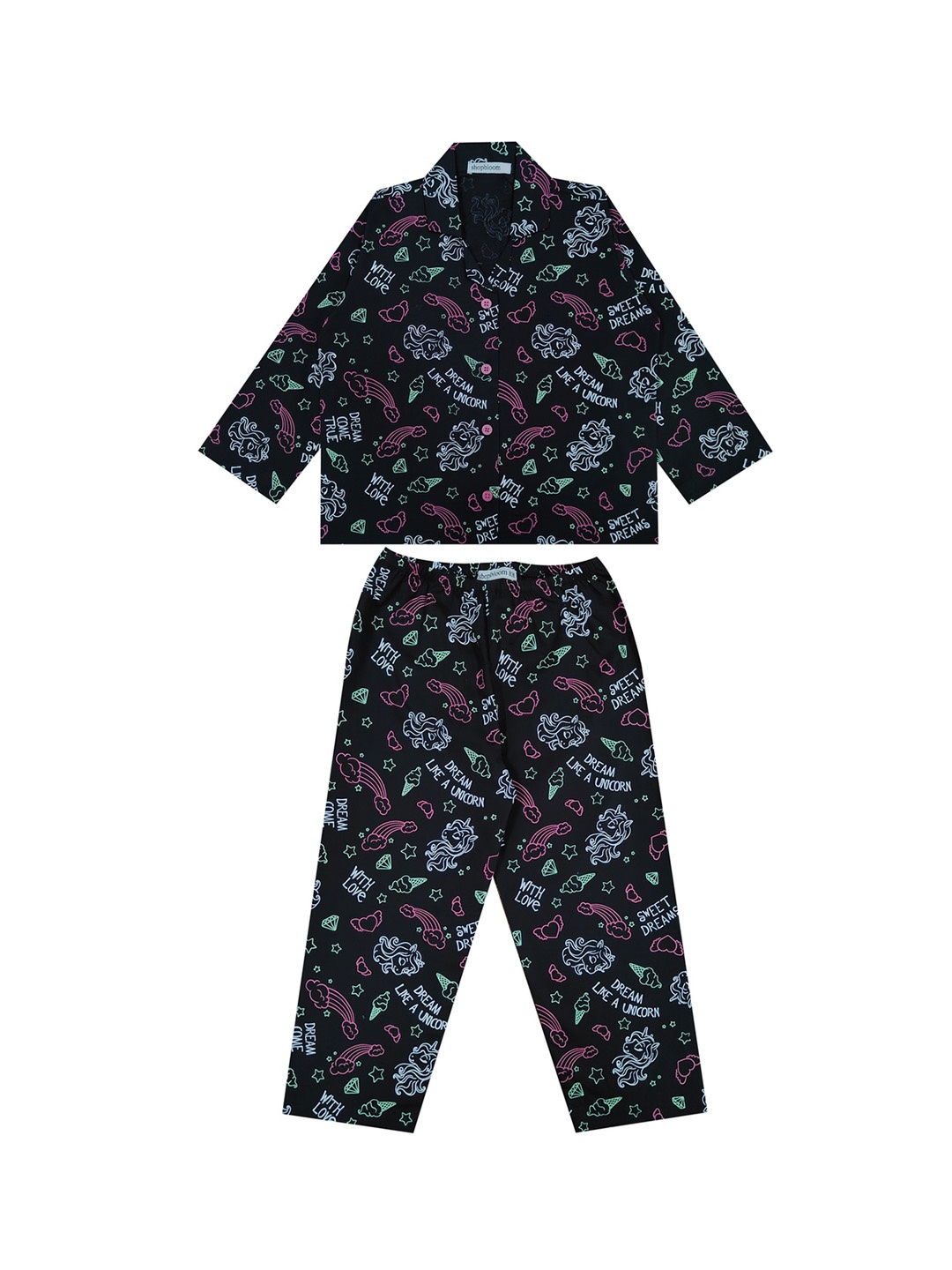 

shopbloom Kids Printed Pure Cotton Night suit, Black