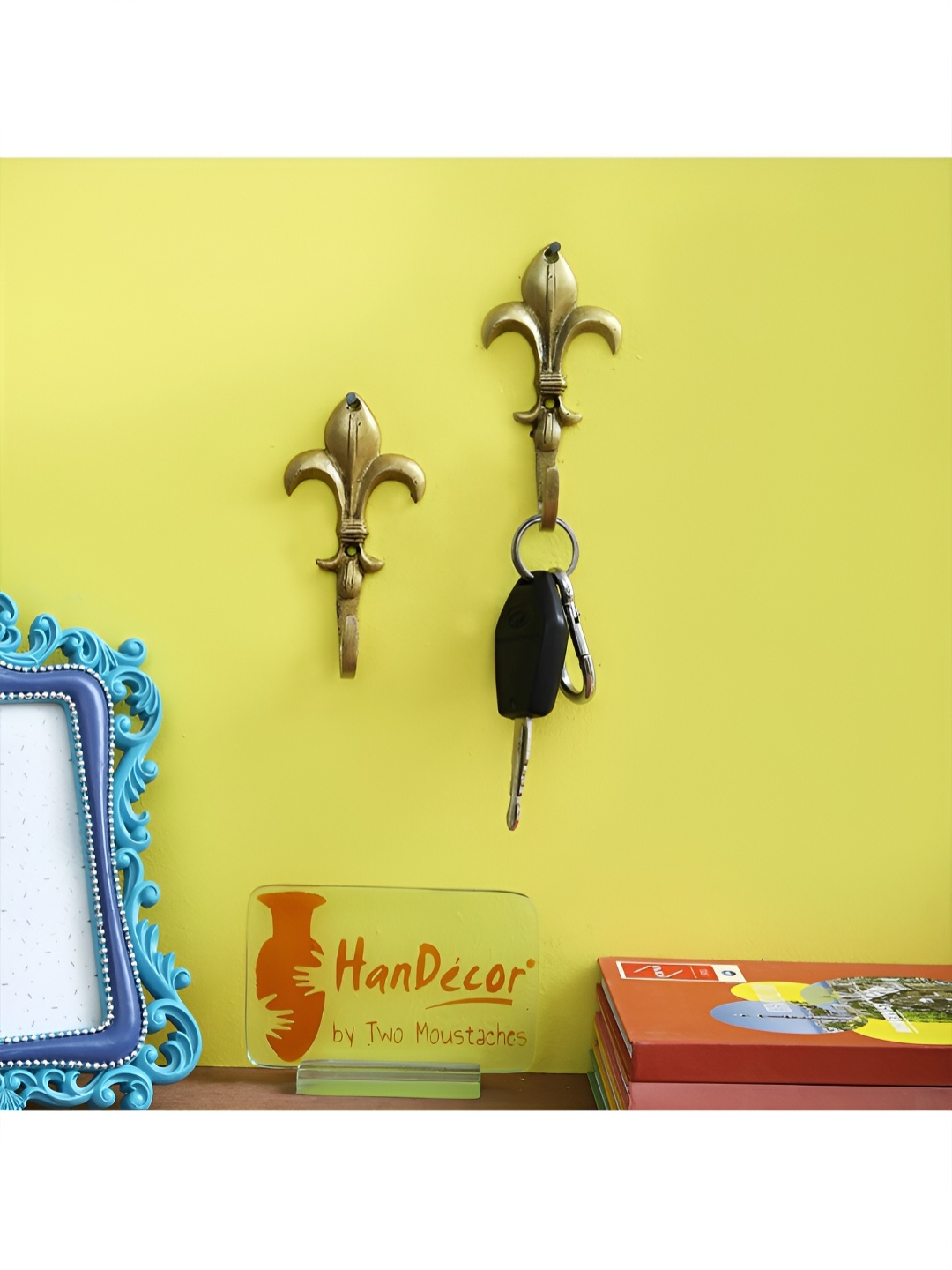 

Two Moustaches Brass Victoria Design Single Key Holder, Yellow