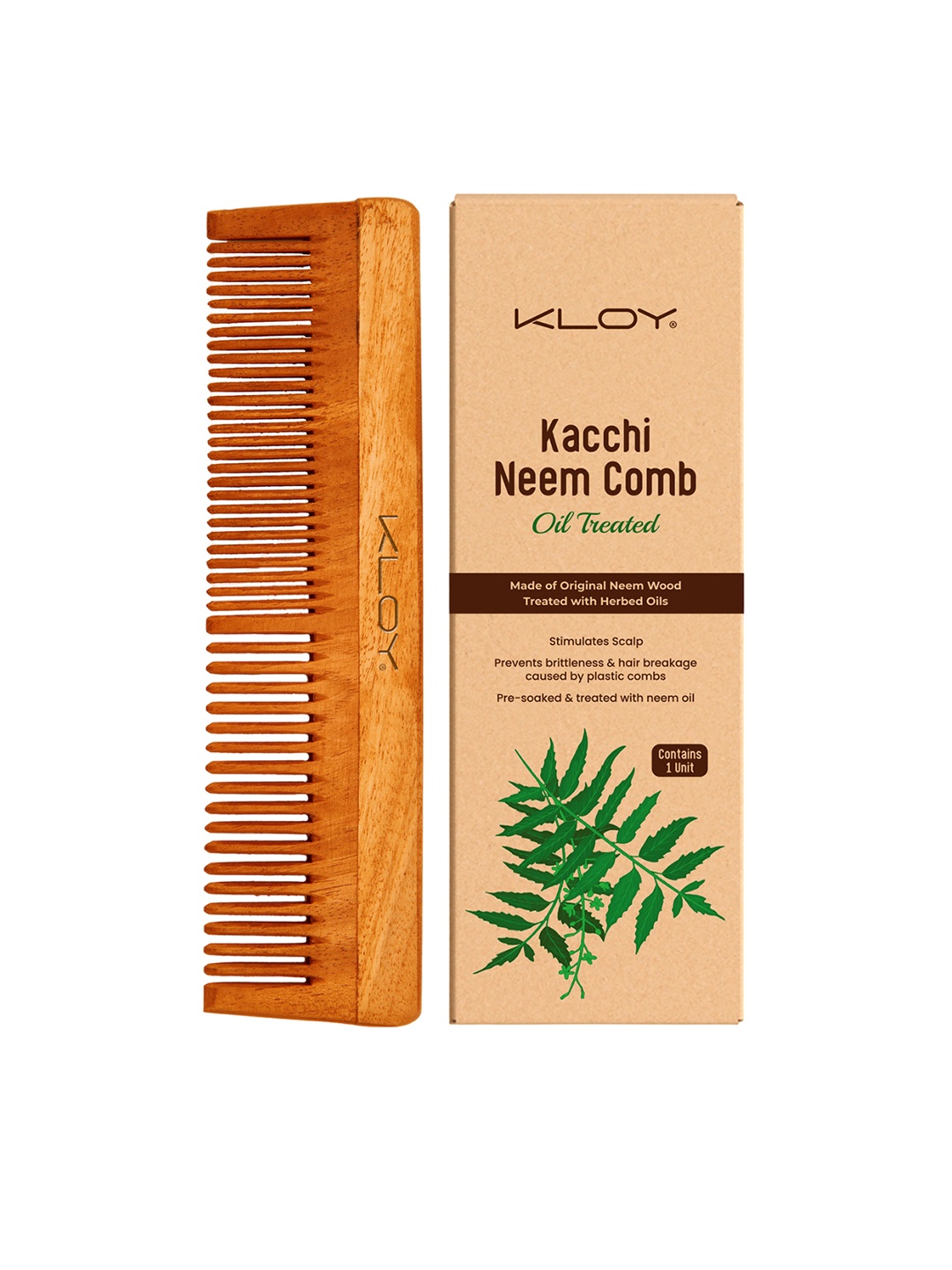 

KLOY Oil Treated Kacchi Neem Dual Tooth Comb, Brown